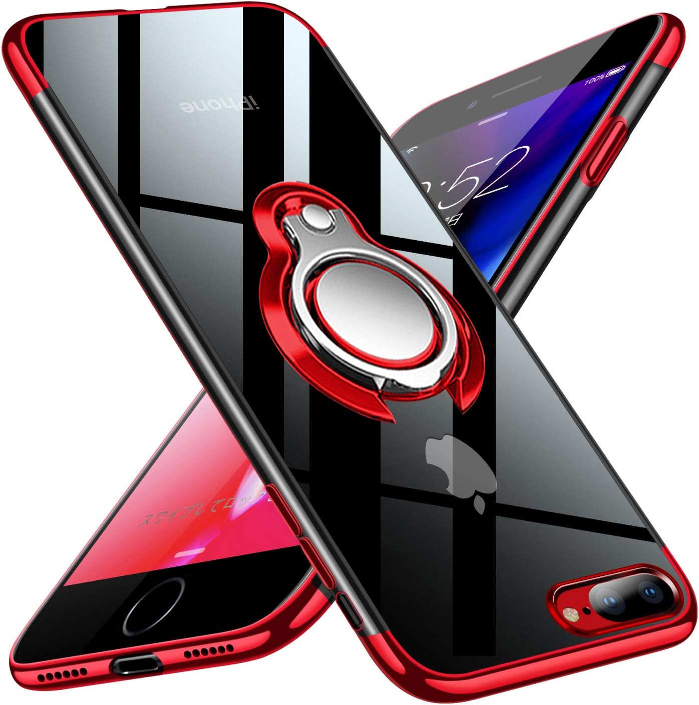 kadixini iPhone 7 Plus Case,iPhone 8 Plus Case, 360 Degree Magnetic Ring Holder Kickstand, Works with Magnetic Car Mount -Transparent Red