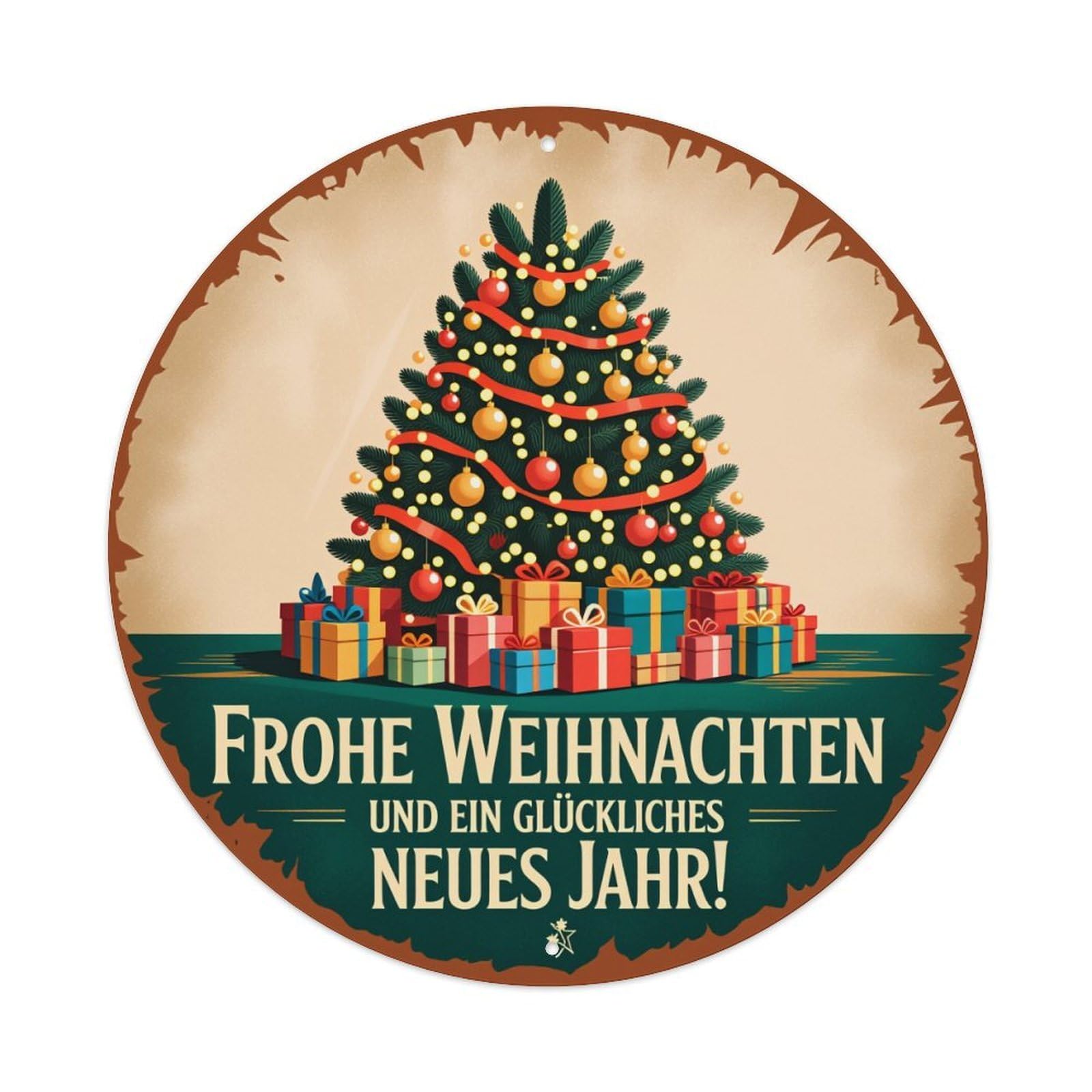 Christmas Tree Gifts Decorations Holiday Greeting Round Tin Sign Vintage Metal Poster Retro Bar, Home, Man Cave, Kitchen, Laundry Room Wall Art Decor Gift 8x8Inch