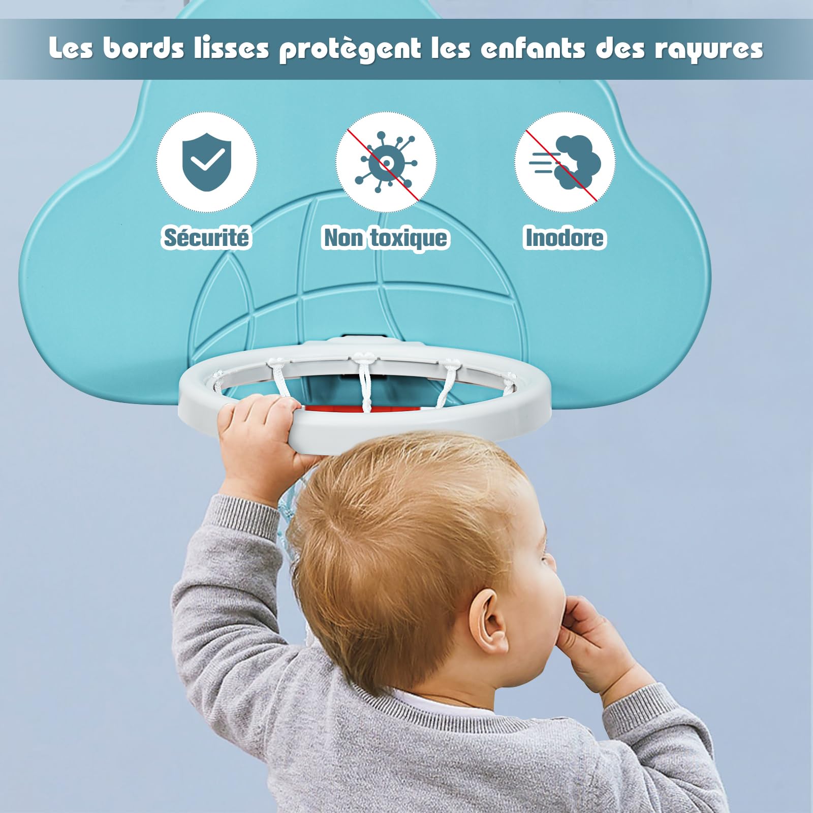 COSTWAY 3 en 1 Panier de Basketball pour Enfant 2-7 Ans avec Hauteur Réglable(77-116cm), Support de Basketball en Forme Neige avec Structure Stable, Bords Lisse, Jeu de Golf pour Garçons Filles