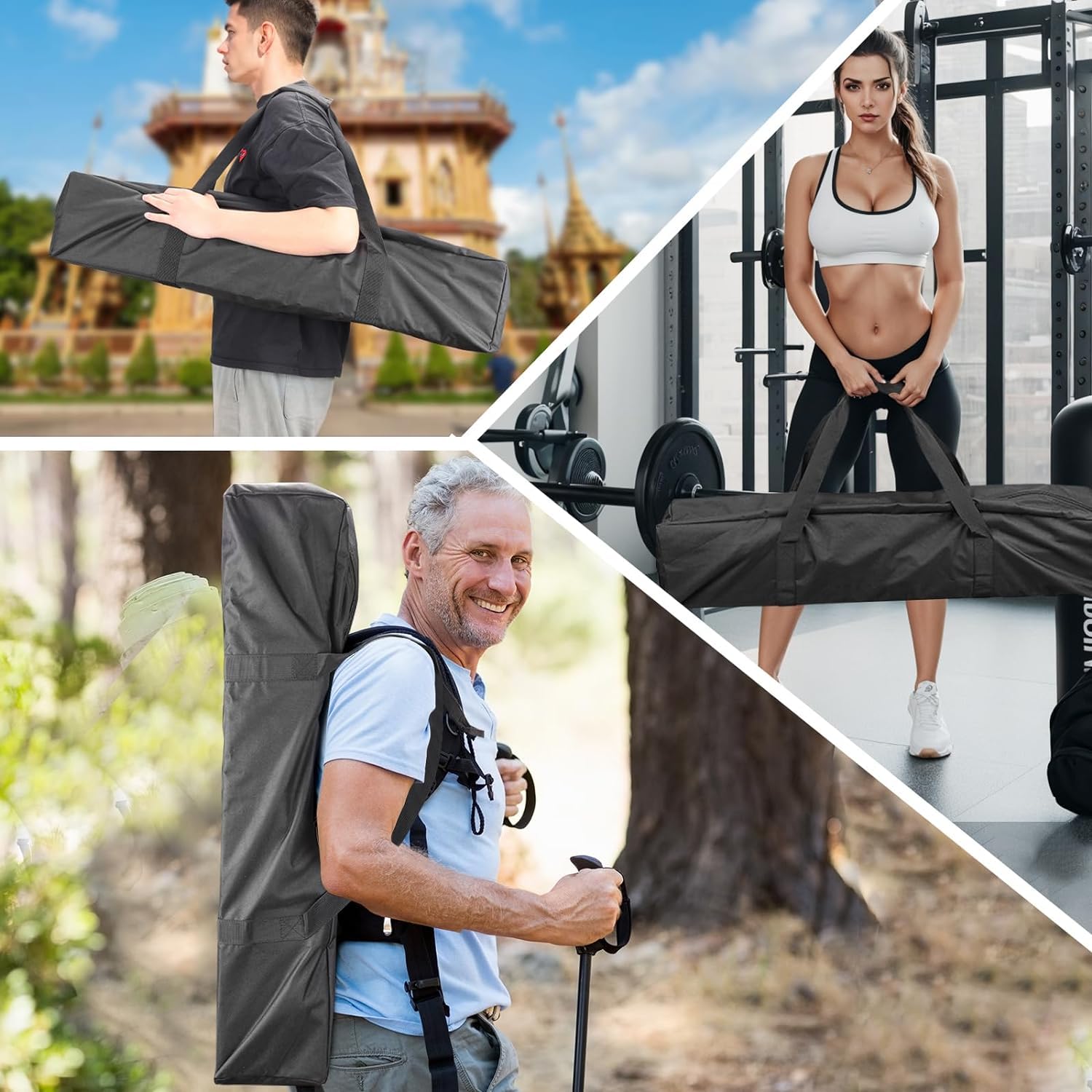 INFANZIA 100L Sac de Sport Grand Capacité pour Homme et Femme, Tres Grand Sac de Voyage résistant à l'eau Pliable avec Fermeture Eclair Améliorée, Solide et Durable, Noir