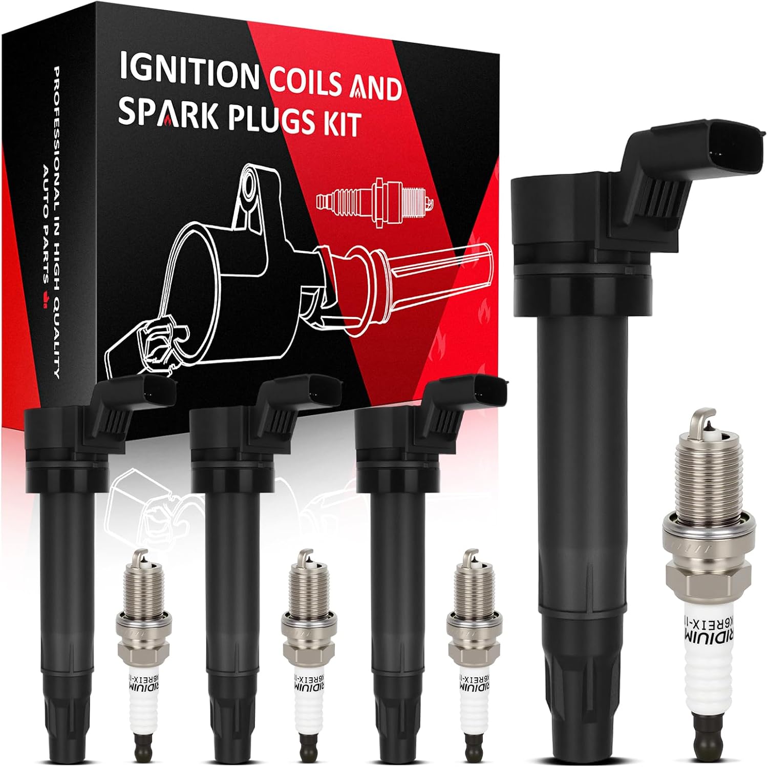 SCITOO 4 ignition coils + 4 iridium Spark Plugs,for Chevrolet Spark 1.2L 2013-2014 UF-725 C1846, 5C1903
