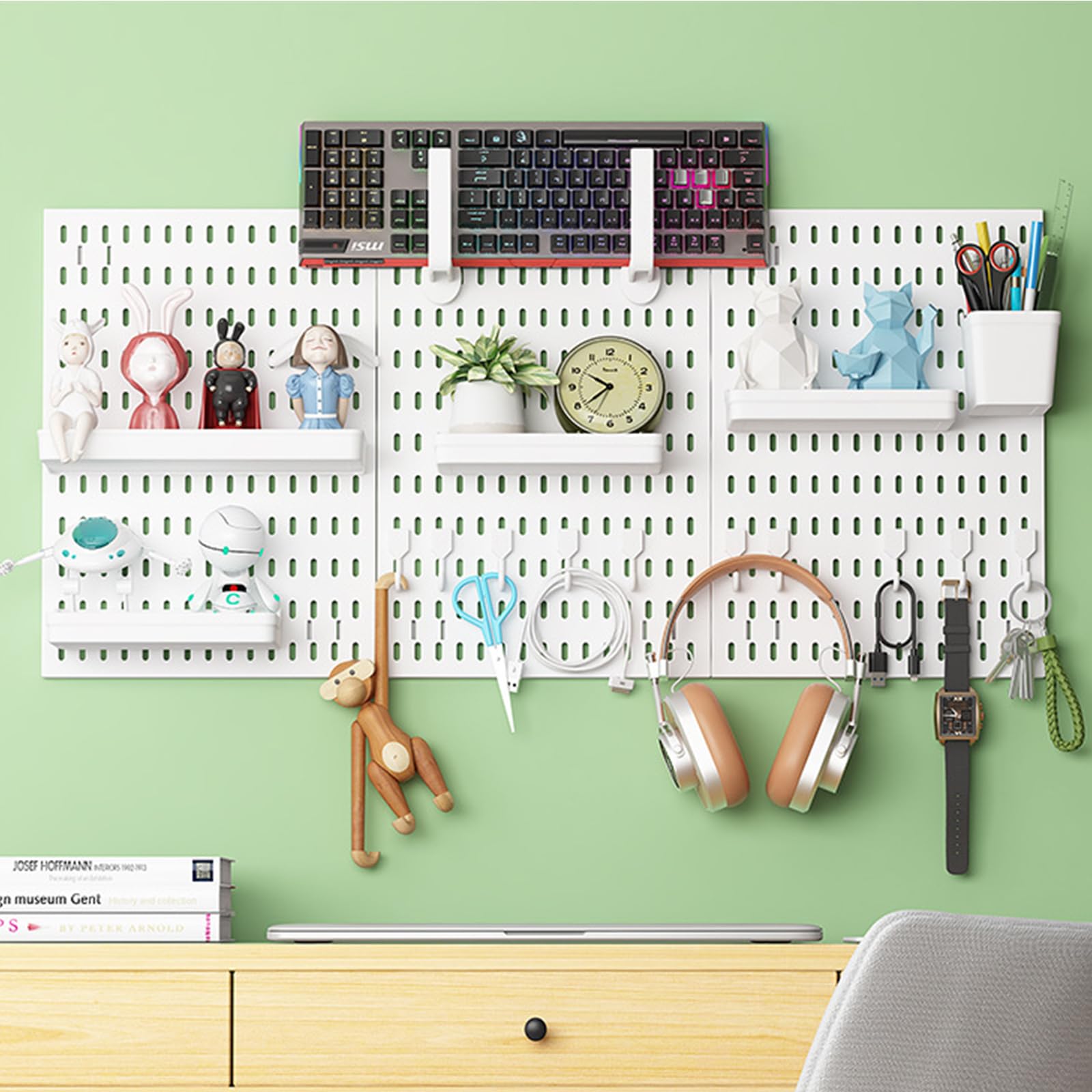 Pegboard Combination Kit, Pegboards and Accessories Modular Hanging for Wall Organizer, Crafts Organization, Ornaments Display, Nursery Storage, Peg Board, PegBoard Organizer for Home, Office (white)