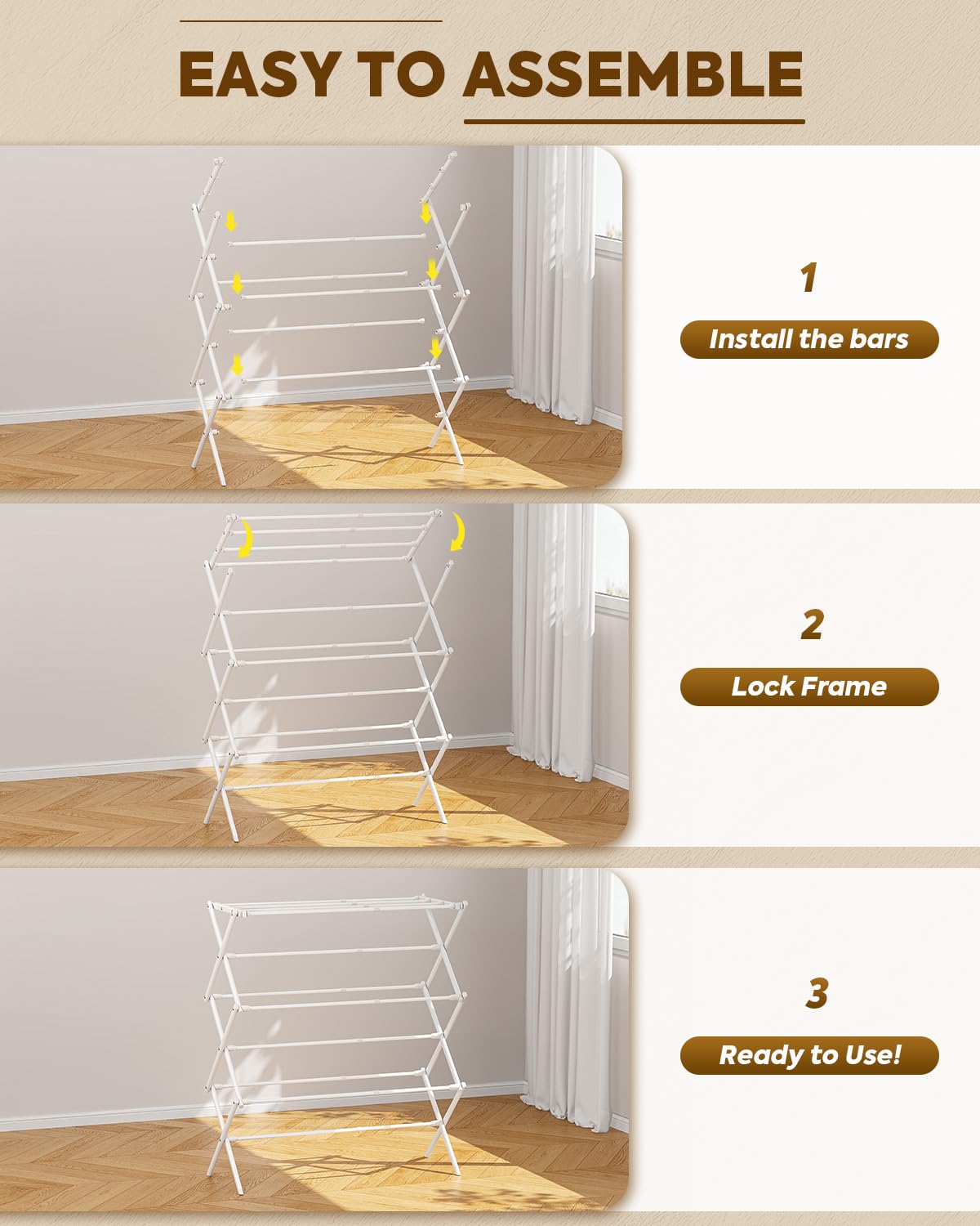 KINGBOARD Stendibiancheria pieghevole, con 11 aste, a 3 livelli, piccolo stendibiancheria pieghevole, per vestiti dei bambini, asciugamano per calzini, capacità 11,3 kg, bianco