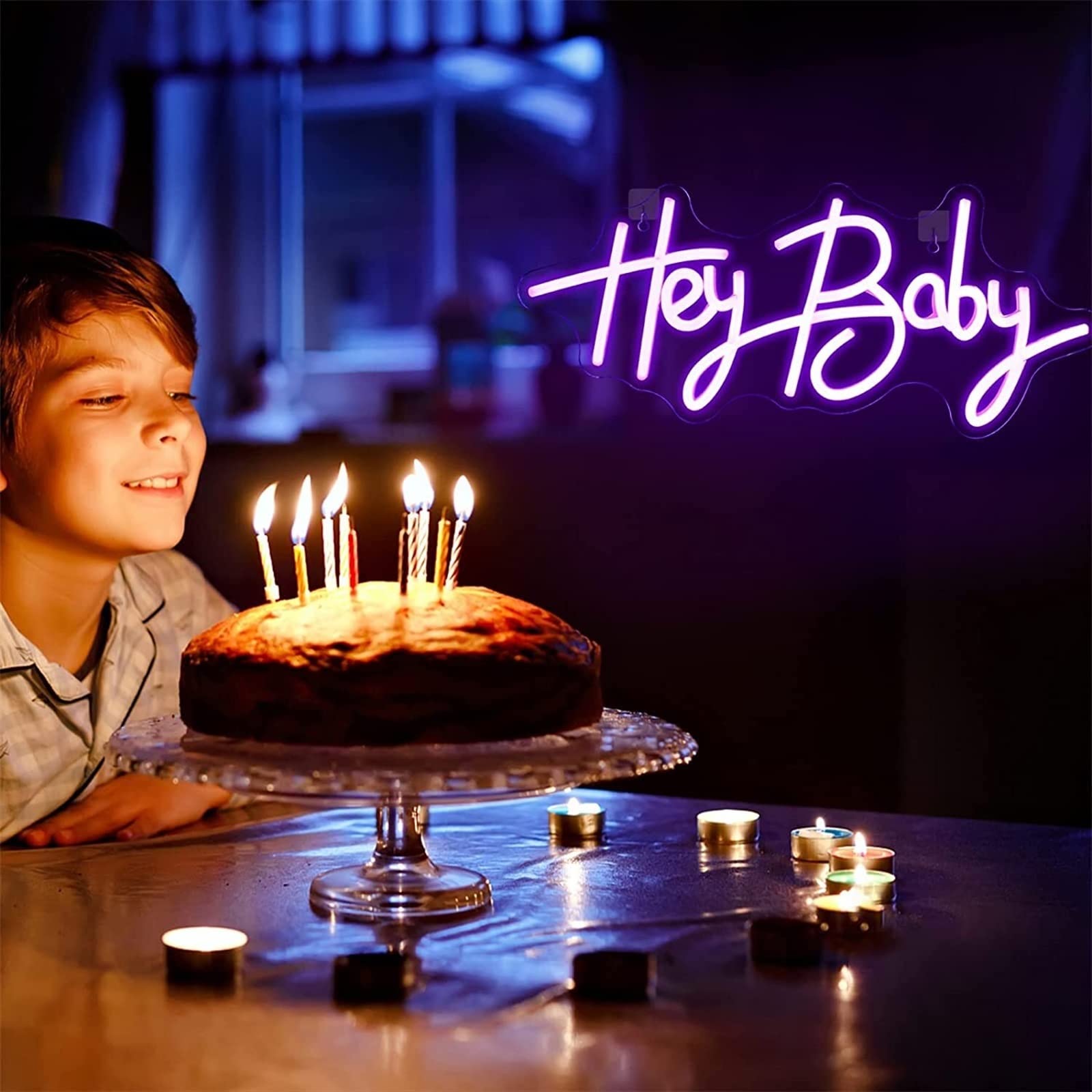 Hey Baby Letrero de neón Luz de Modelado LED Letrero de Letras Luminosas Panel de acrílico Luz Decorativa de neón, 43X19cm