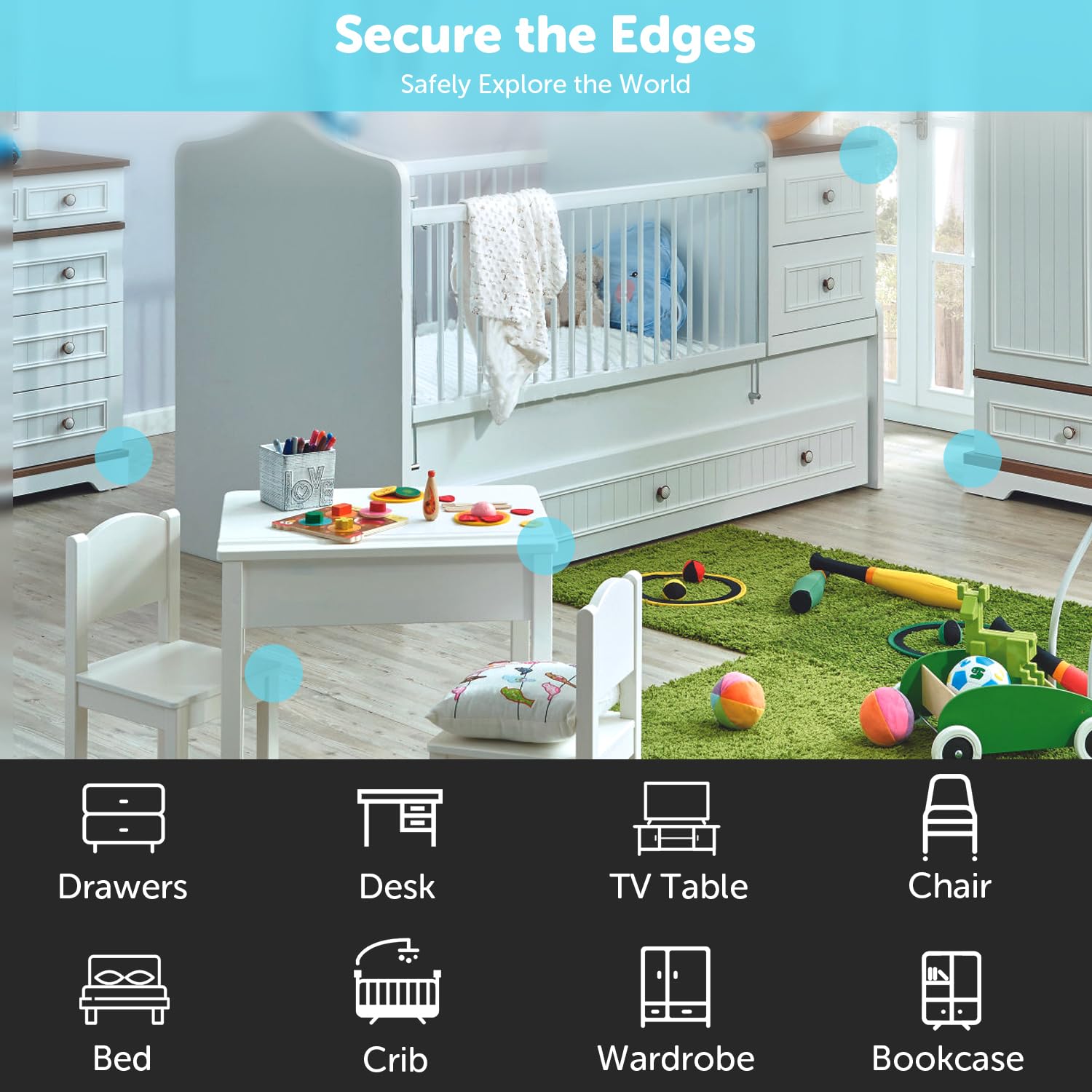 Lot de 36 protections d'angle pour enfants, bords épais et sécurisés, forte adhérence, coins tranchants et design transparent