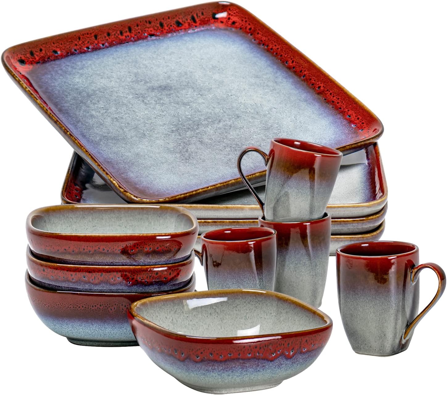 12-Piece Ceramic Dinnerware Set - 11 Inch Dinner Plates and 10 Oz Ceramic Coffee Mug and 22 Oz Salad Bowls