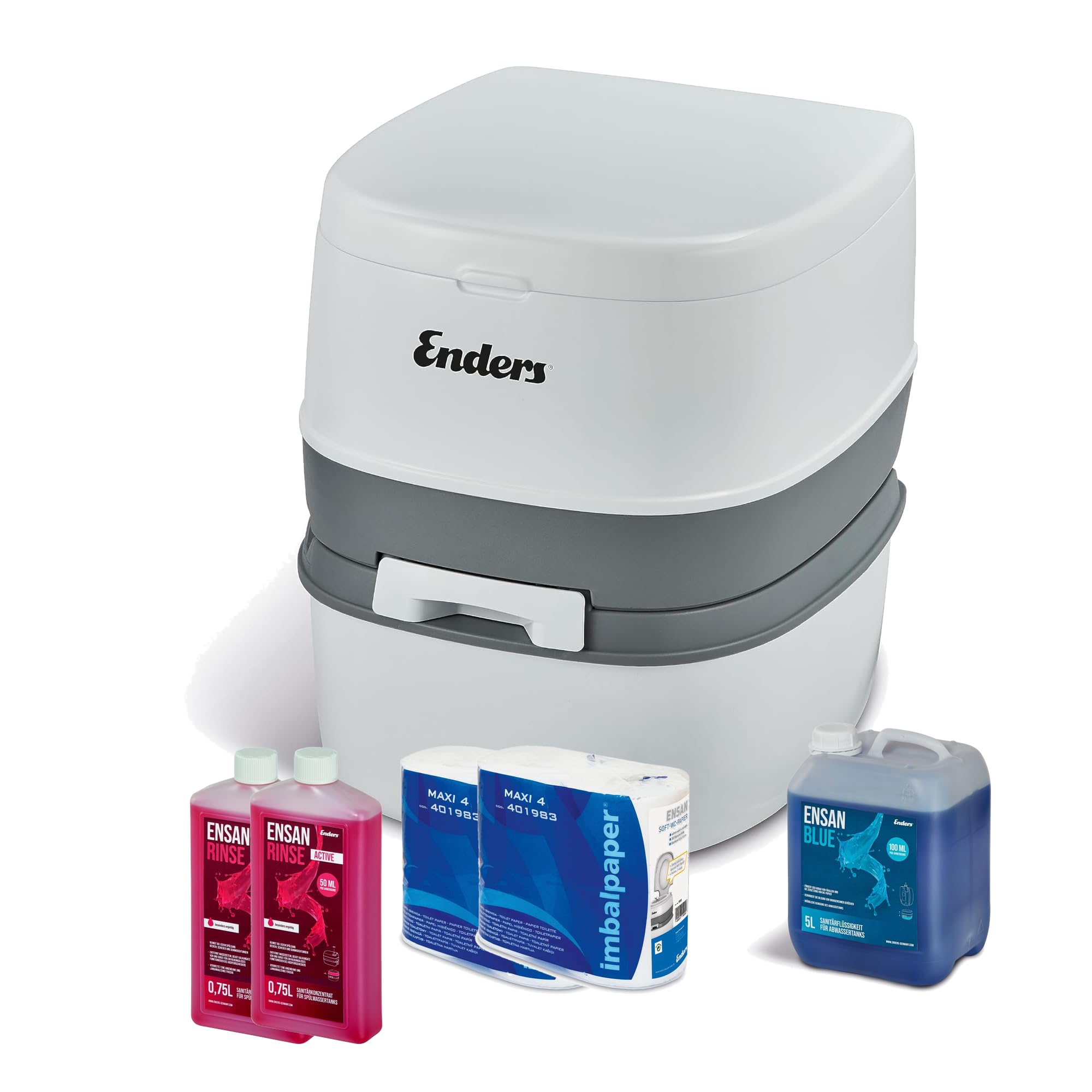 Enders WC Chimique Portable - Kit de démarrage Blue 5,0 Supreme avec Produit additif et Papier hygiénique - Toilette Chimique