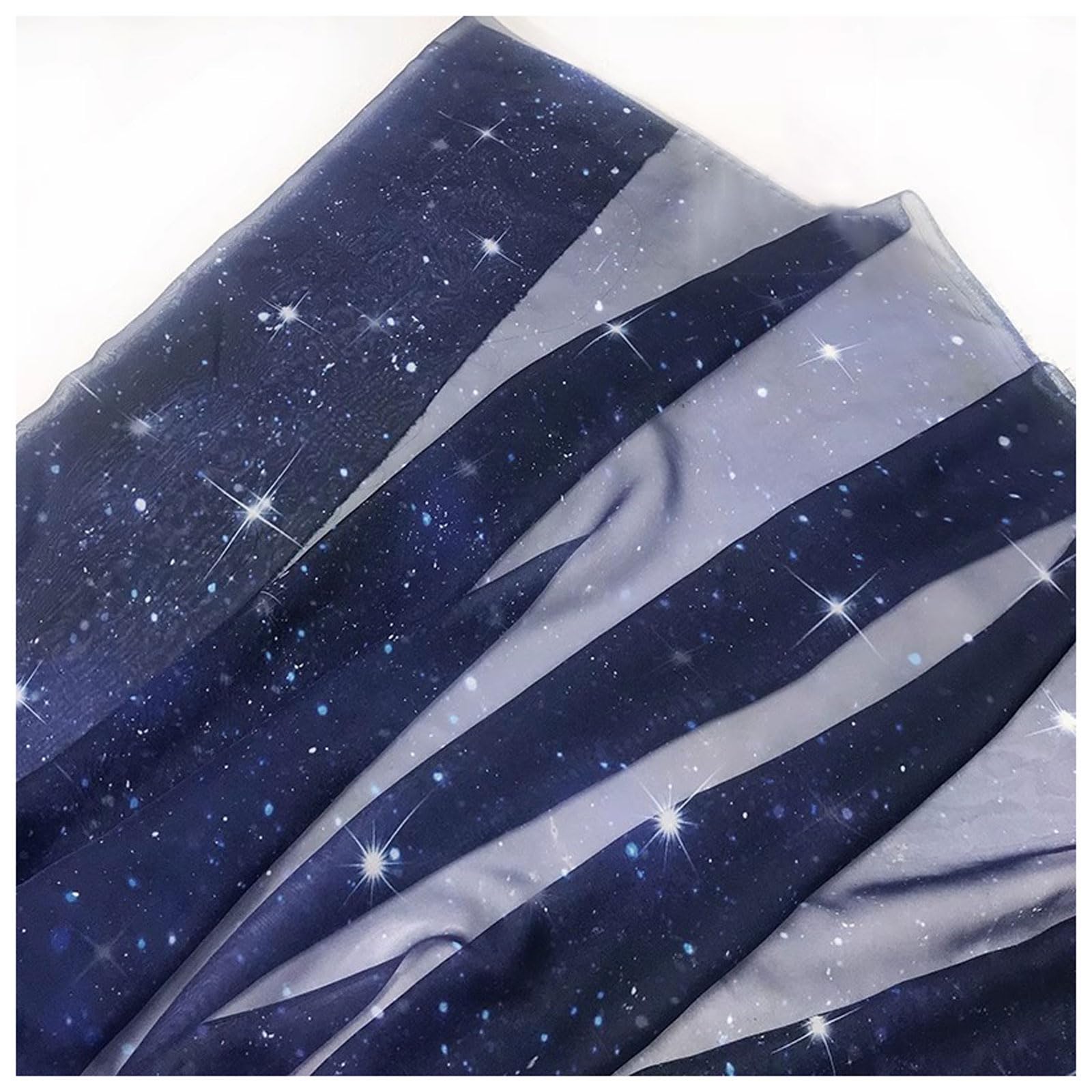 Chiffon Stoff Sternenhimmel Drucken Tencel Tüllstoff Dekostoff 150cm Breit für Kleidung Dekorieren Basteln Bekleidung(Size:1.5x5m,Color:Blau)