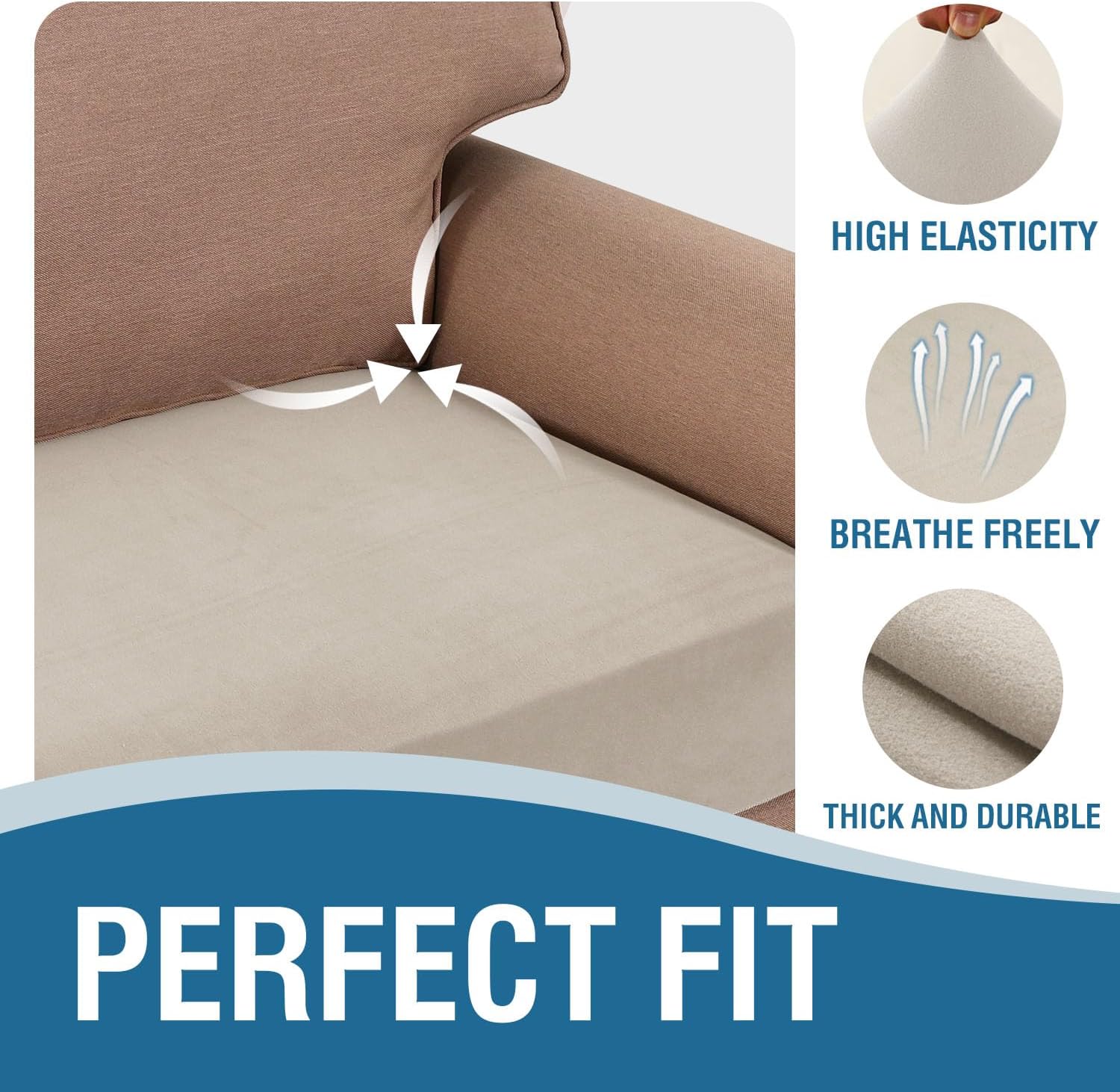 H.VERSAILTEX Couch Cushion Covers Stretch Couch Covers for 3 Cushion Couch Sofa Thick and Soft Couch Covers Washable (3 Seater Cushion Cover, Island Fossi)