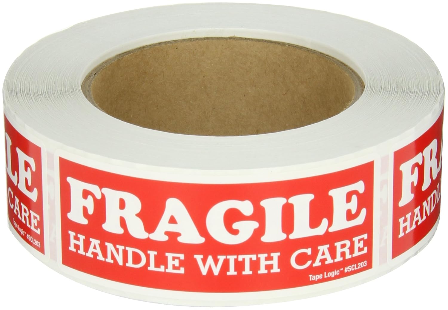 Aviditi Tape Logic 1 1/2" x 4", "Fragile Handle With Care" Red/White Warning Sticker, For Shipping, Handling, Packing, and Moving (1 Roll of 500 Labels)
