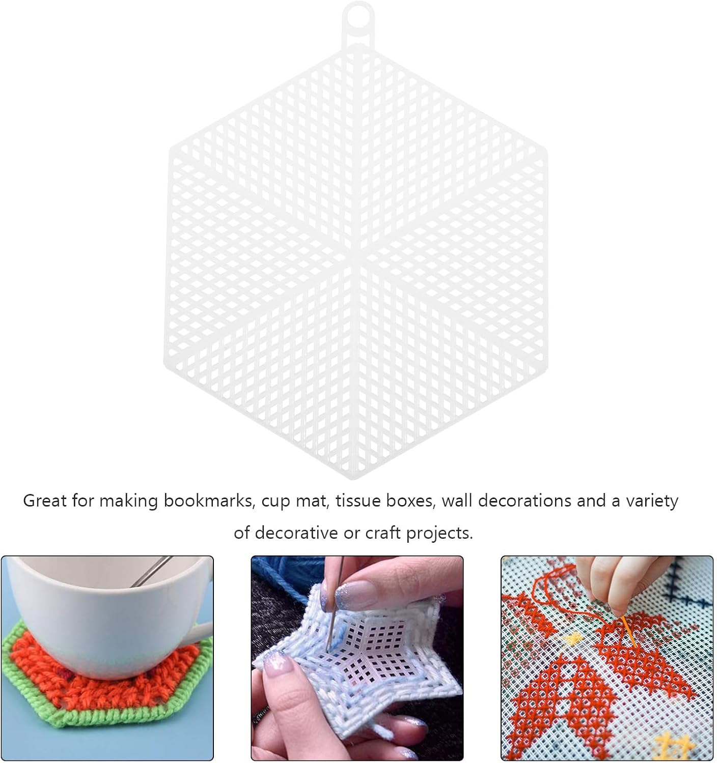 Beatifufu 10Pcs Plastic Mesh Sheets Hexagonal 12Cm Grid for Embroidery and Yarn Crafting DIY Projects White Mesh Fabric for Sewing and Needlework Artists