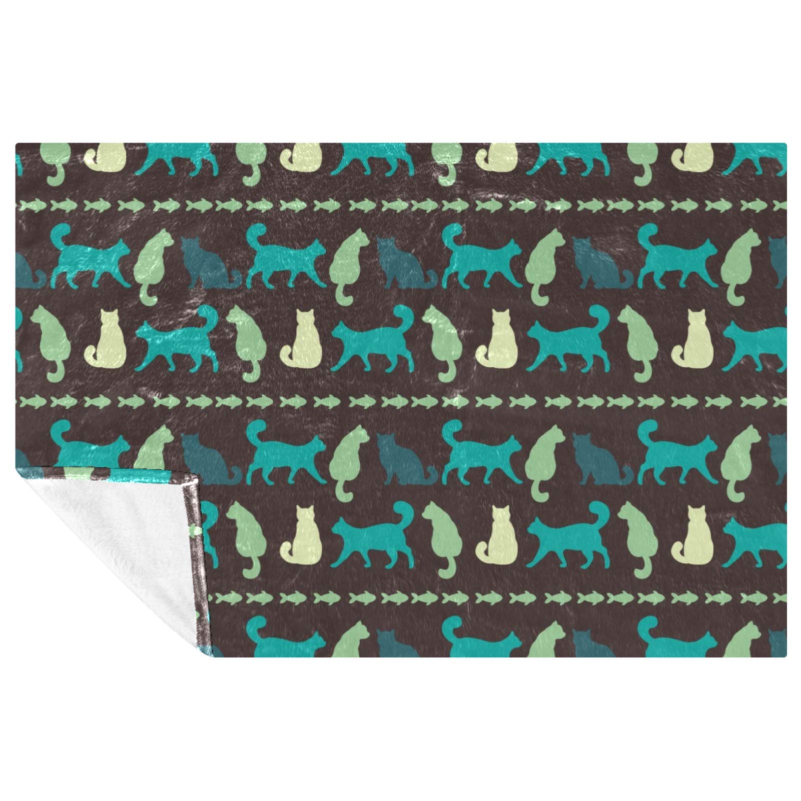 Couverture douce chaude motif silhouette de chats jeté de lit canapé 150x100 cm