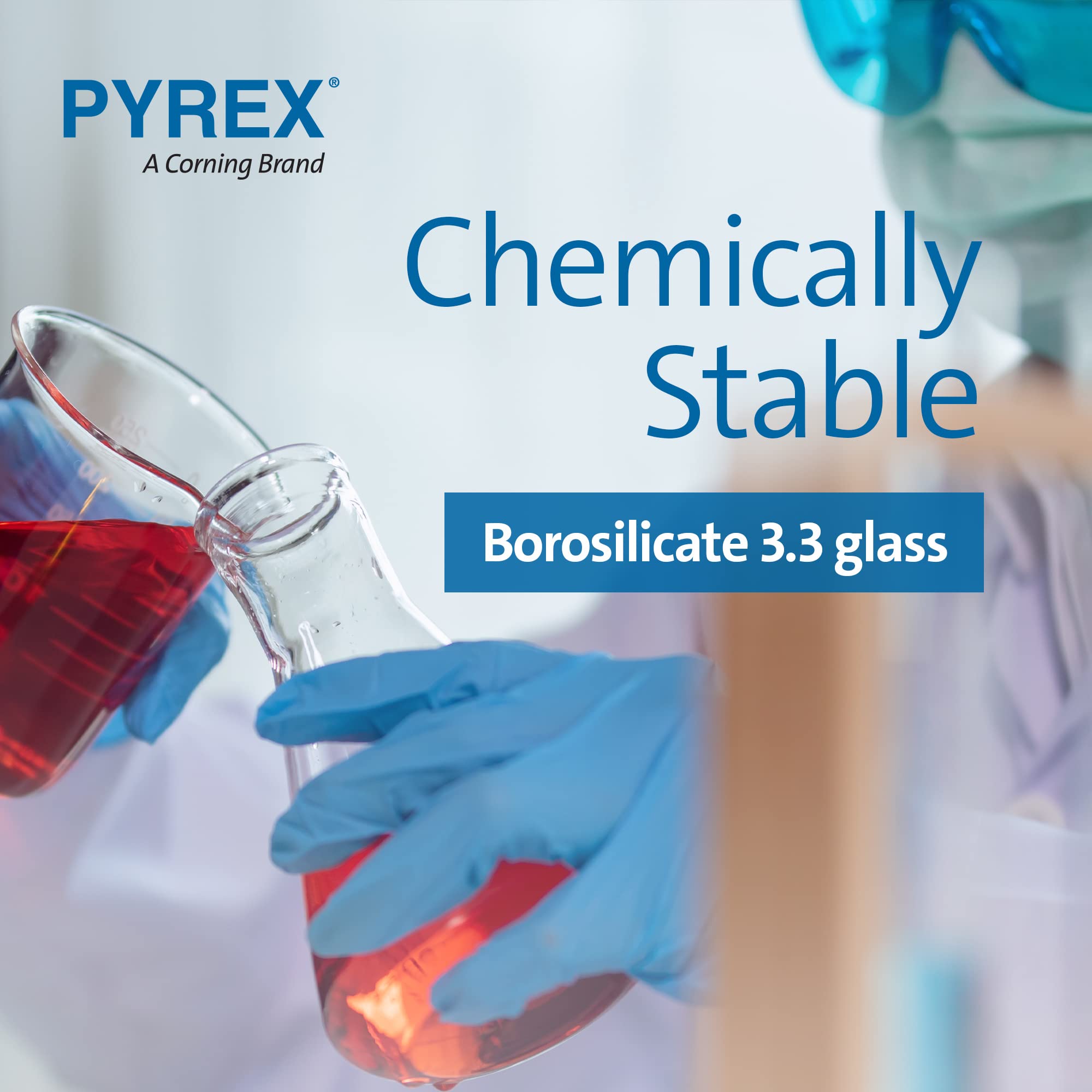 PYREX Griffin Borosilicate Glass Beaker- Low Form Graduated Measuring Beaker with Spout– Premium Scientific Glassware for Laboratories, Classrooms or Home Use - PYREX Chemistry Glassware, 250mL, 12/Pk