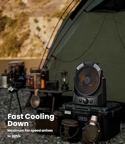 Miniatura 7 de Ventilador de campamento con linterna LED, ventilador de escritorio con pilas D de 8 pulgadas con temporizador, control de velocidad continuo de