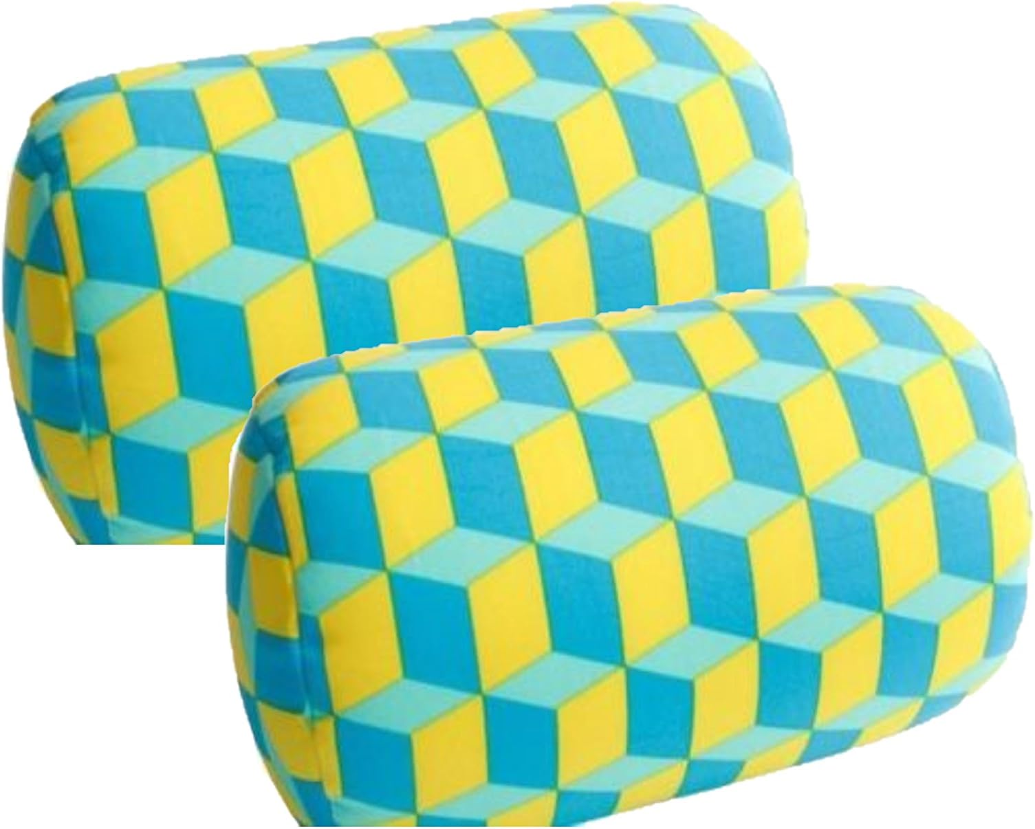 Bookishbunny 2pcs Micro Bead Roll Pillow Cushion for Bed Back Neck Head Body Support, 13" x 7", Various Designs (BlueYellow)