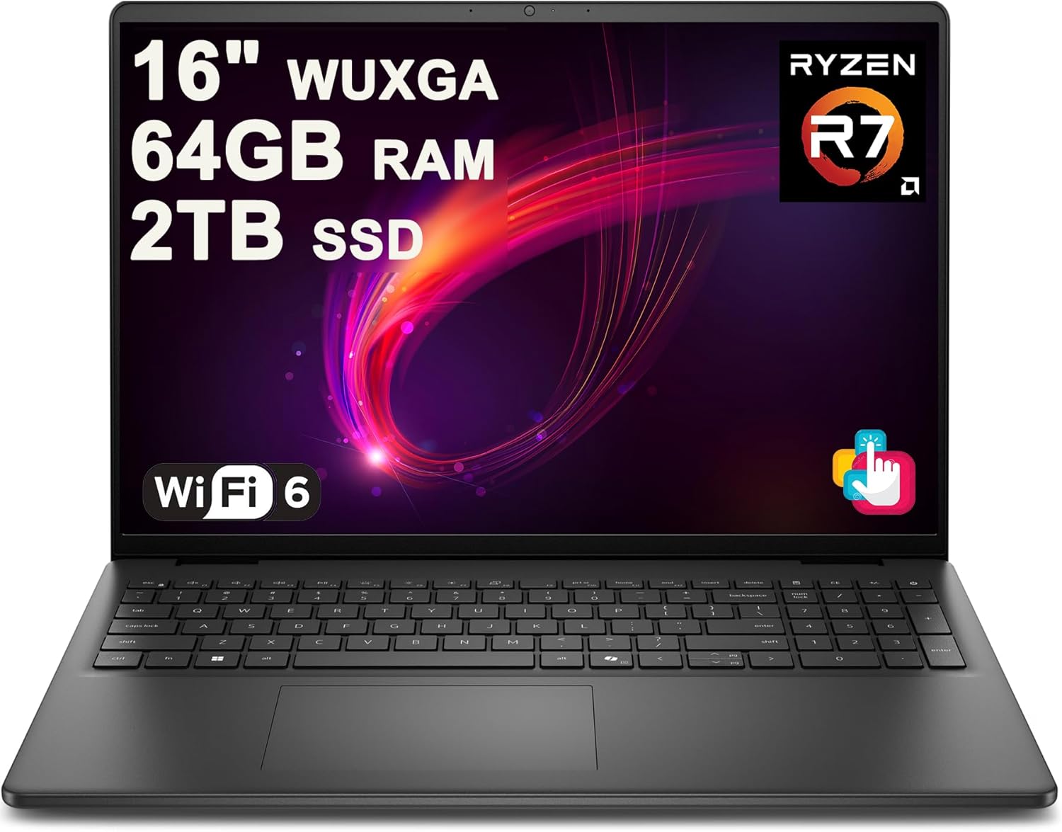 Dell 16 Business Laptop 16" WUXGA Touchscreen AMD 8-core Ryzen 7 250 64GB DDR5 2TB SSD Backlit ExpressCharge WiFi6 for Creator Designer Business Professional Win11