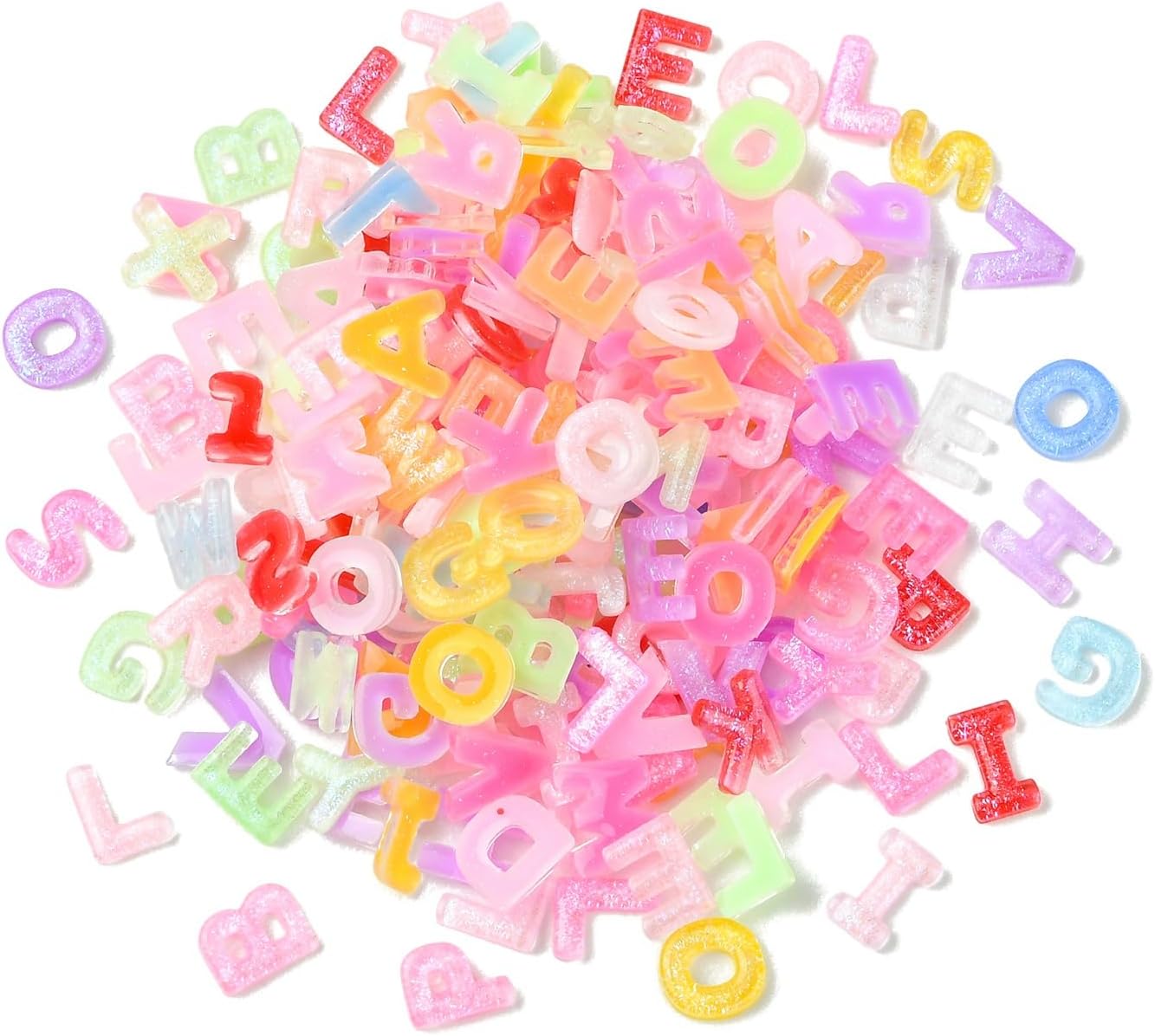 Ornazy 200Pcs Luminous Glitter Letter Resin Cabochons for Nails