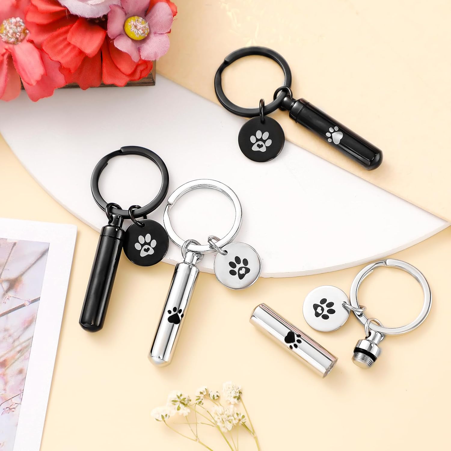 4 Pcs Pet Urns Keychain Paw Print Shape Urn Pendant Keychain for Dog Ashes Puppy Kitten Ashes Stainless Steel Keepsake Cremation Keepsake Pend Paw Print Memorial - Image 6