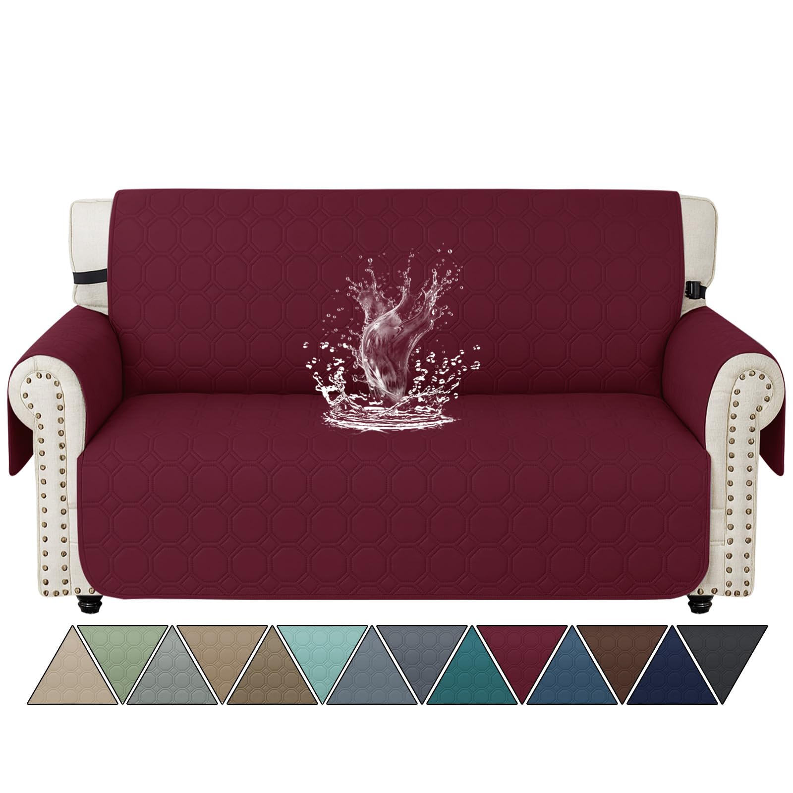 Ystyle Funda Sofa Impermeable 2 Plazas con Reposabrazos, Universal Fundas de Sofa Antideslizante Antimanchas Lavable, Protector de Muebles para Perros y Mascotas, Rojo Vino Global Recycled Standard Global Recycled Standard Global Recycled Standard