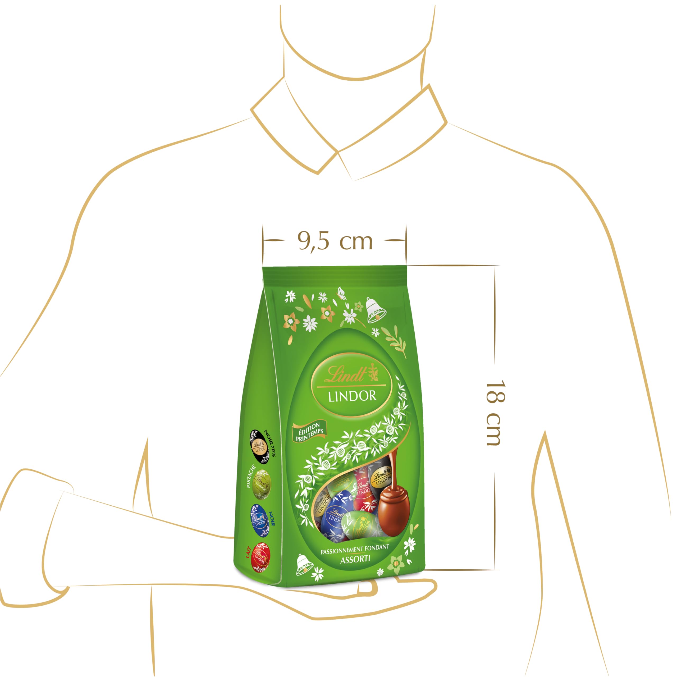 Lindt - Sachet d'Œufs LINDOR - Assortiment de Chocolats au Lait, Noir 45%, Noir 70%, Pistache - Idéal pour Pâques, 180g