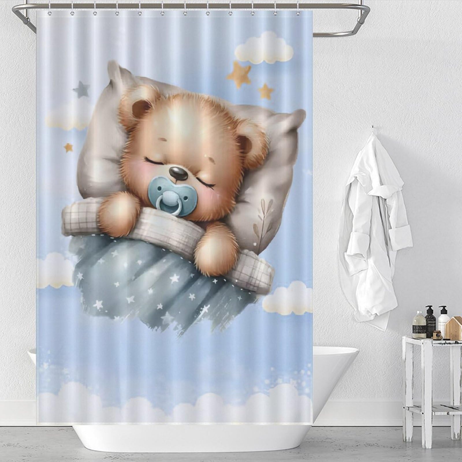 Rideau de douche ours en polyester lavable 122x183cm pour baignoire