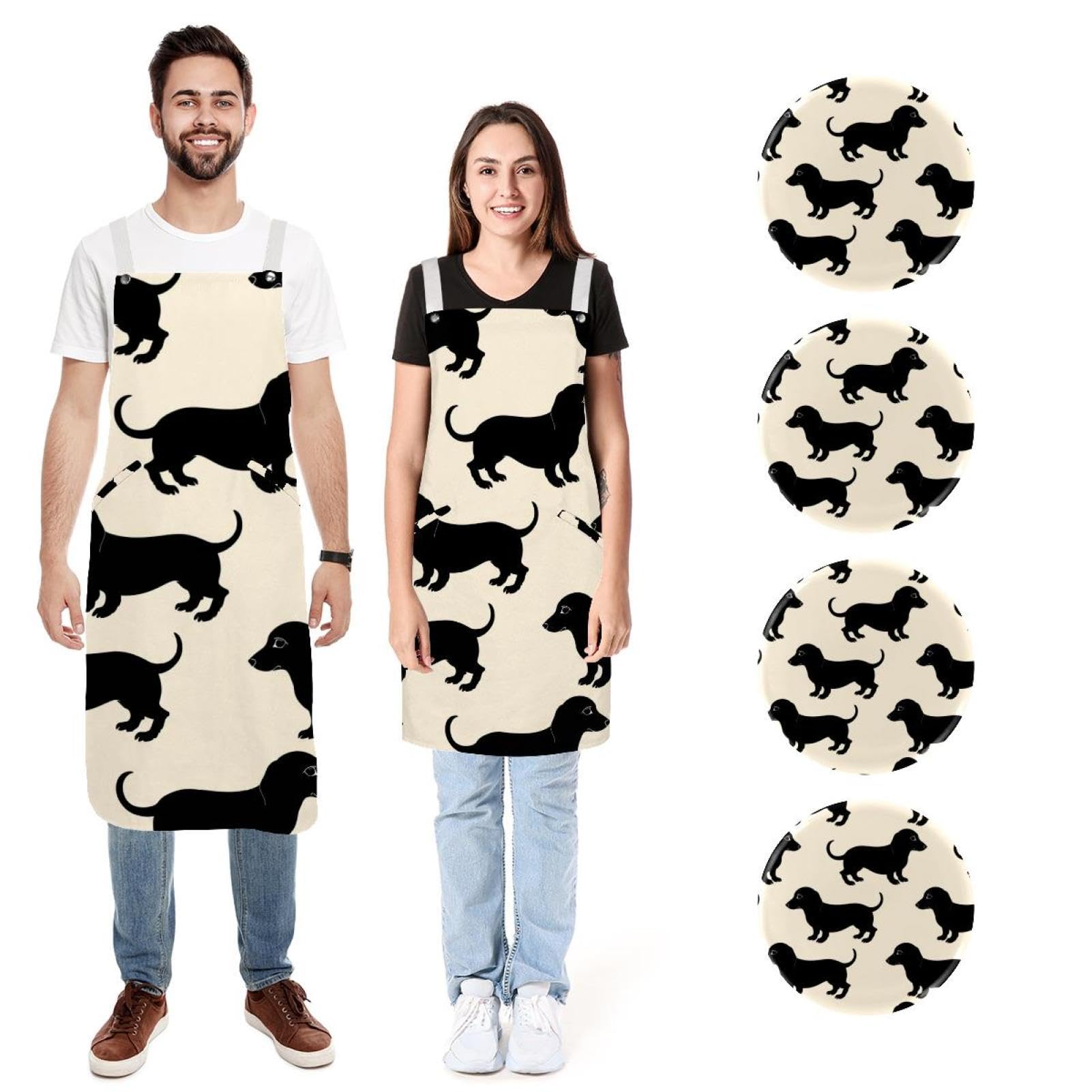 Tablier cuisine imperméable réglable avec poches imprimé teckel