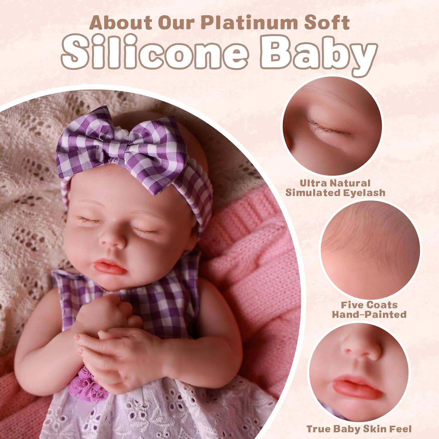 BABESIDE Lifelike Realistic Silicone Baby Doll - Lucy 16 Inch (Weight 4 lb) Reborn Baby Dolls Silicone Full Body with Painted Hair, Perfect Companion for Children, Parents and Collectors