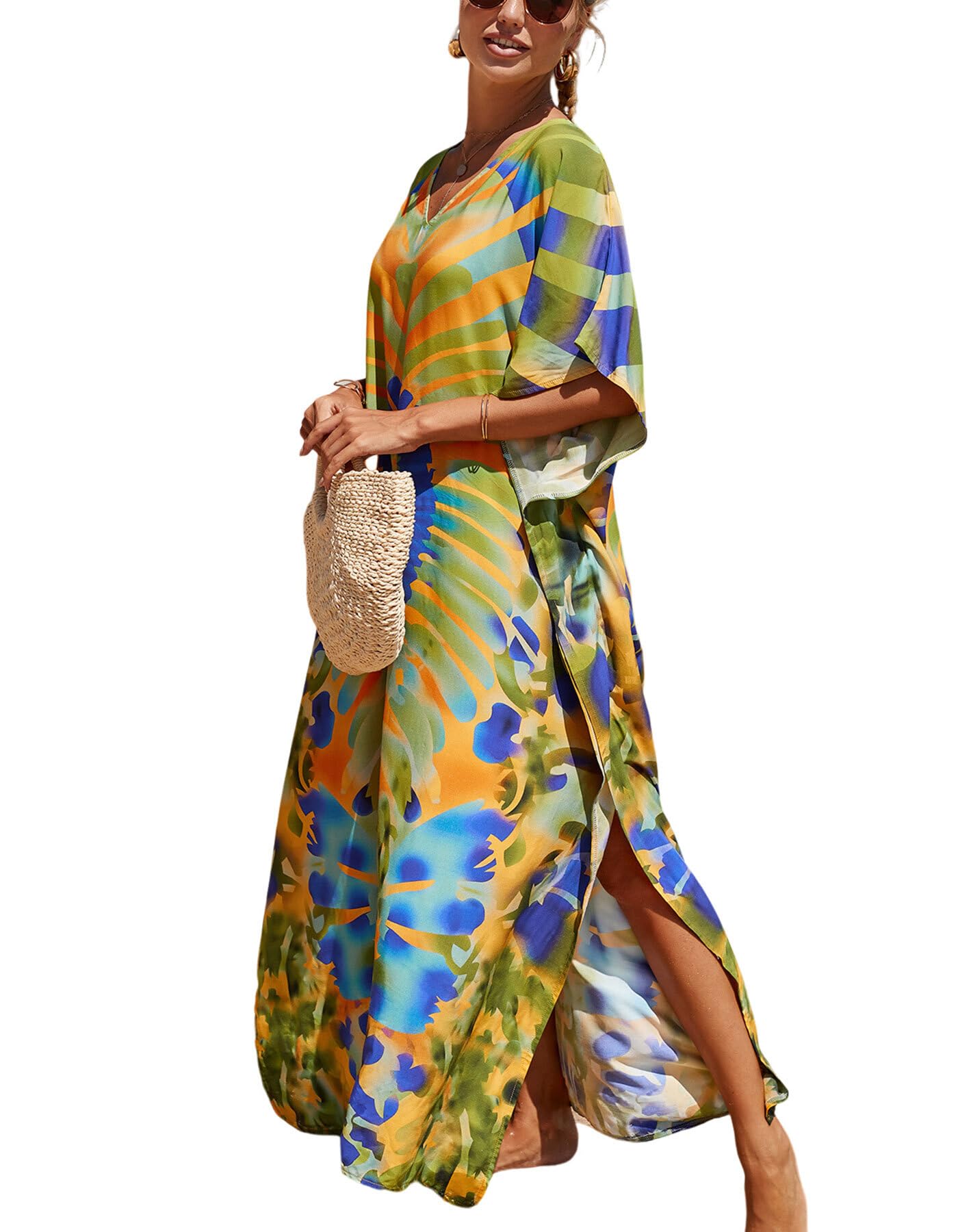 NFVNKJ Women's Plus Size Beach Lounge Kaftan Maxi Dress Swimsuit Coverup for Women