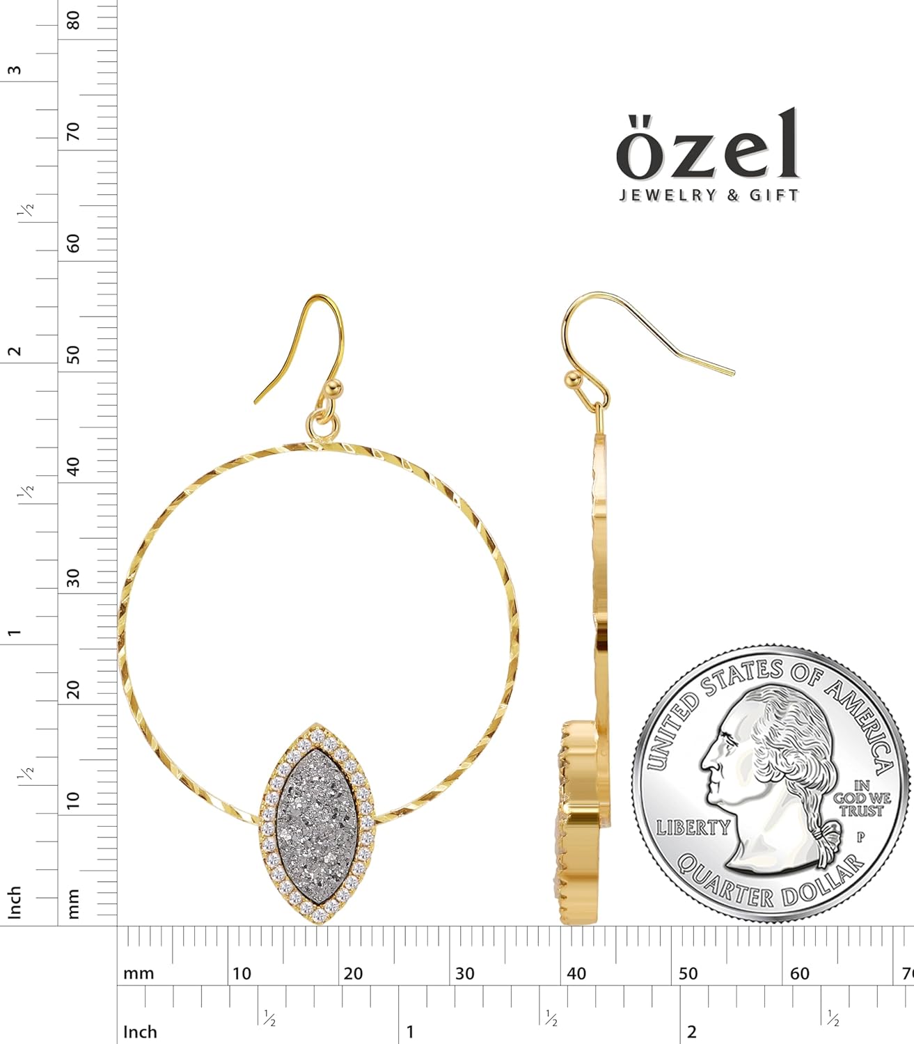 OZEL - Druzy Drop and Dangle Earrings for Women - Iridescent Drusy and Cubic Zirconia, 14K Gold-Plated Delicate Fashion Jewelry_3M3363