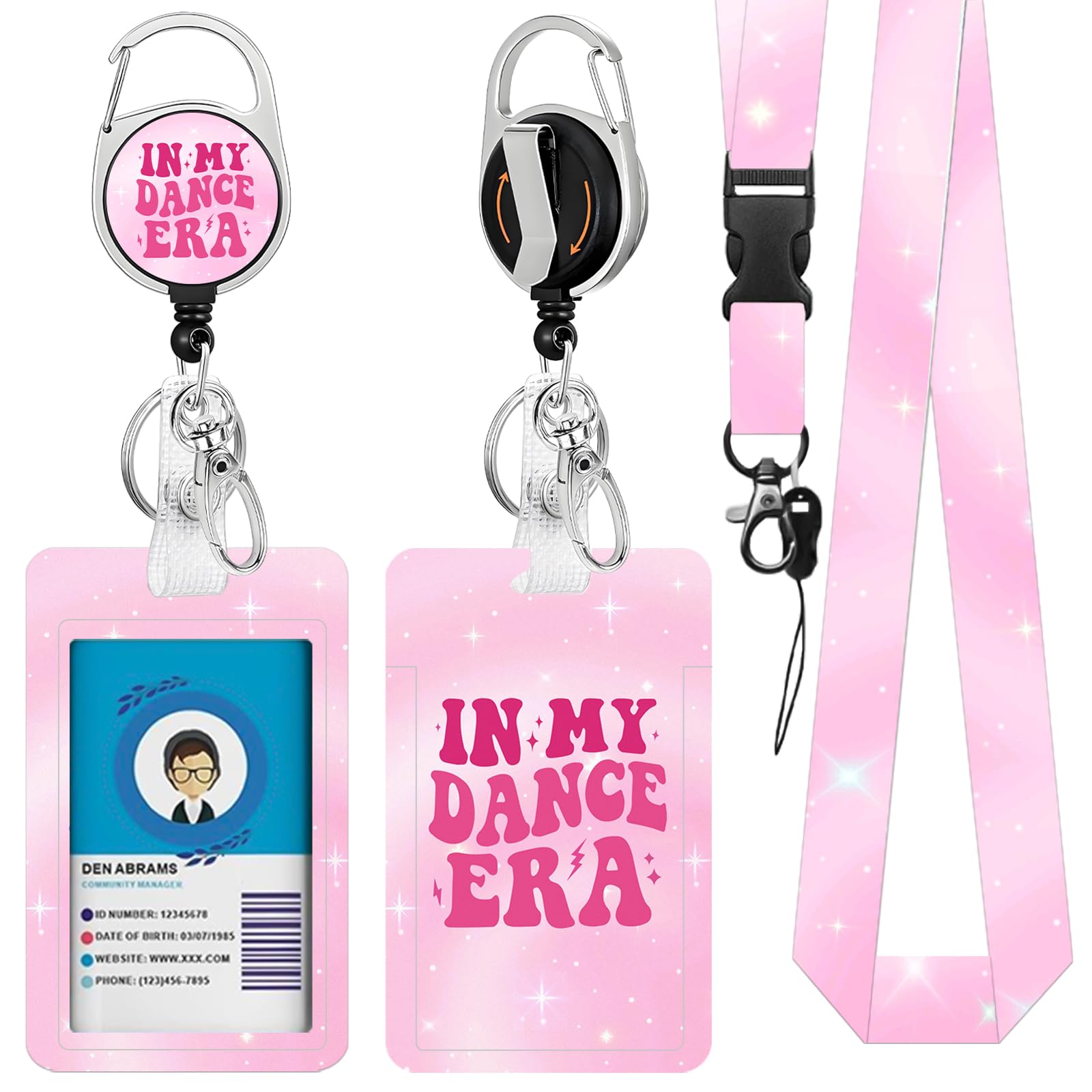 Lanyards for ID Badge, Dance ID Badge Holder with Retractable Reel clipand Keychain, Vertical Identity Card Cover Case Protector with Name Tag, Teacher Lanyard with Id Holder for Student Teacher Pink โ image 1