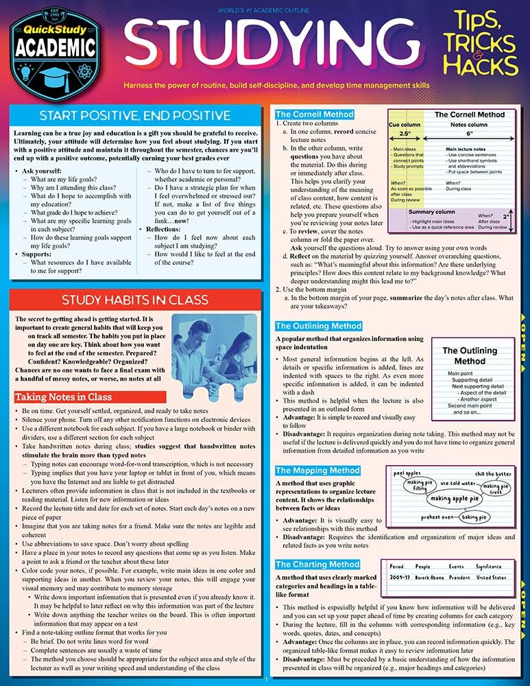 Studying Tips, Tricks & Hacks: QuickStudy Laminated Reference Guide to Grade Boosting Techniques (Quickstudy Academic)