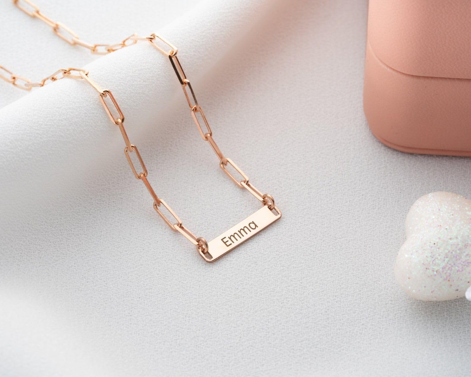 Personalizado barra collar clip de papel oro mini con nombre personalizado múltiple para mamá Día de la Madre Navidad aniversario cumpleaños