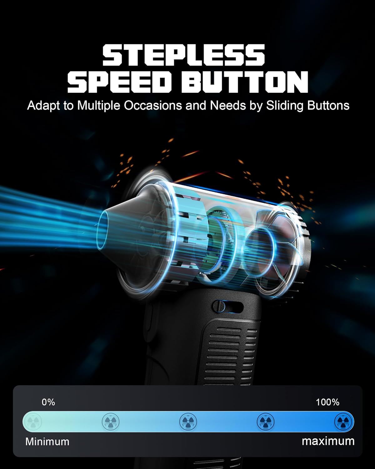 Electric Compressed Air Duster, 130000RPM Adjustable Infinitely Speed Handheld Mini Blower Cordless, 8000mAh Portable Power Fan Home Cleaner for Car Keyboard Computer PC Outdoor (Black II, Pro) - Image 2