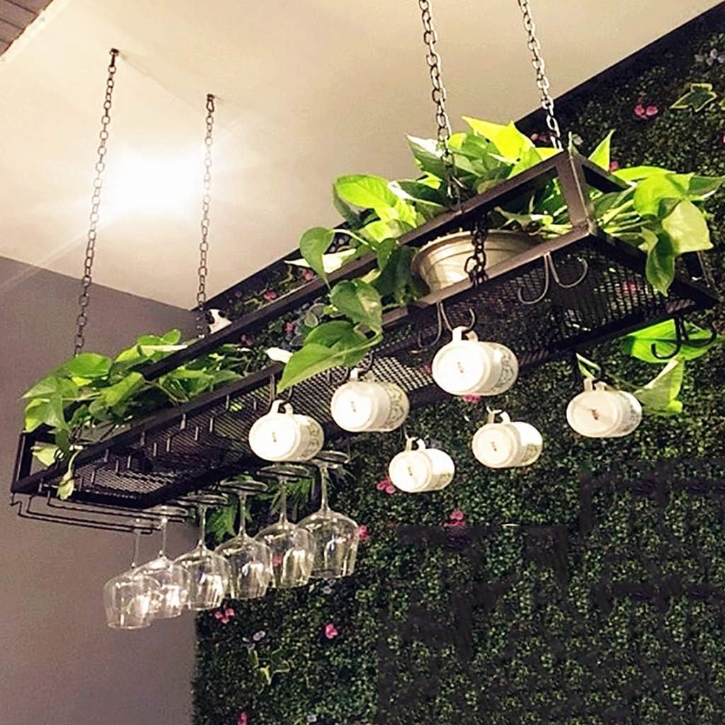Organize Kitchen Hanging Rack Shelf with Upside Down Wine Rack,Ceiling Mounted Rack Hanging Rack,Plant Hanger Shelf Decoration for Living Room Bar Coffee Shop Restaurant/Commercial