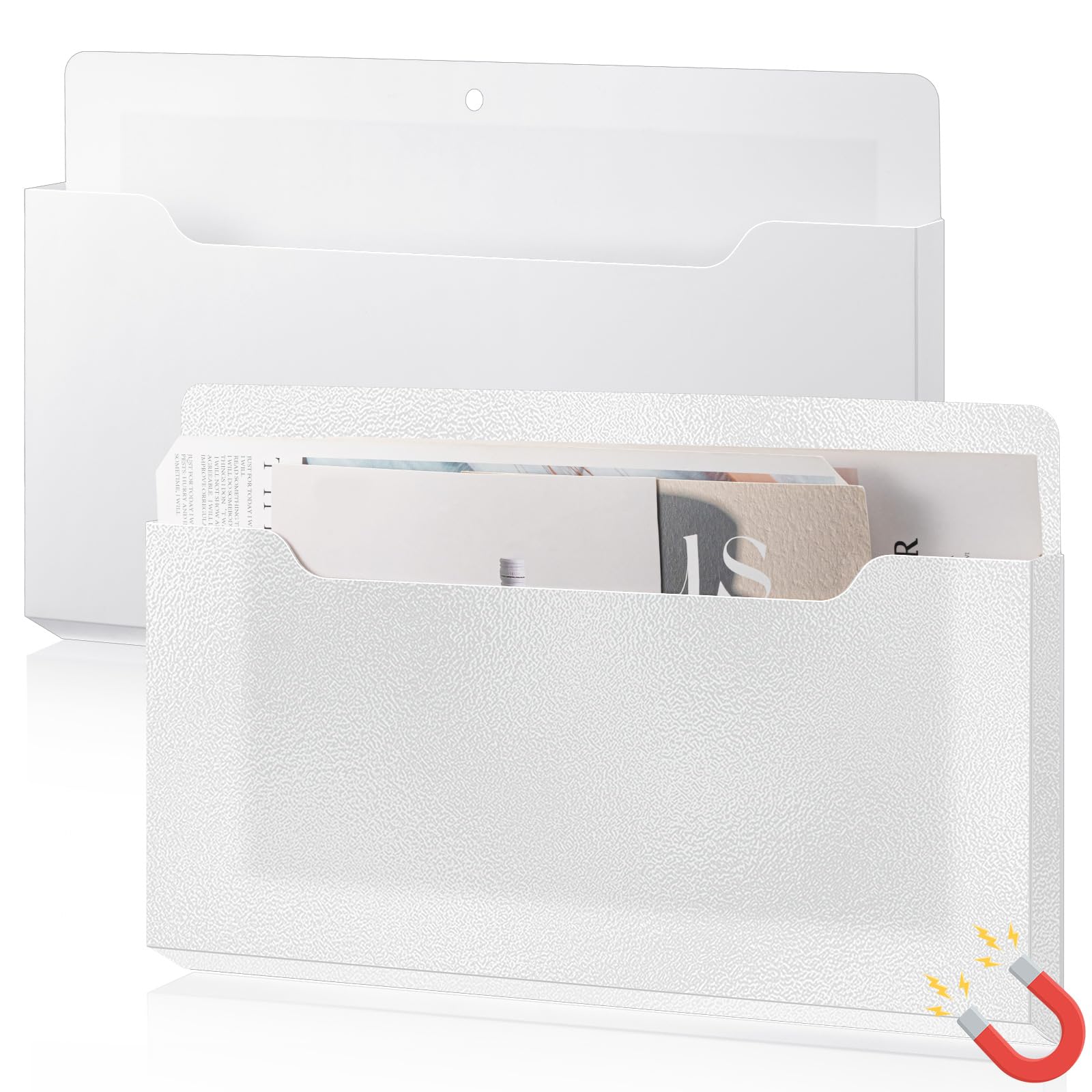Feifeiya 2 Pack Magnetic File Holder Large Magnetic Pocket Wall Hanging Magazine Organizer Paper Mail Letters for Refrigerator Classroom Locker Whiteboard(Horizontal,White Clear,13.8 x 8.3 Inches) — image 1
