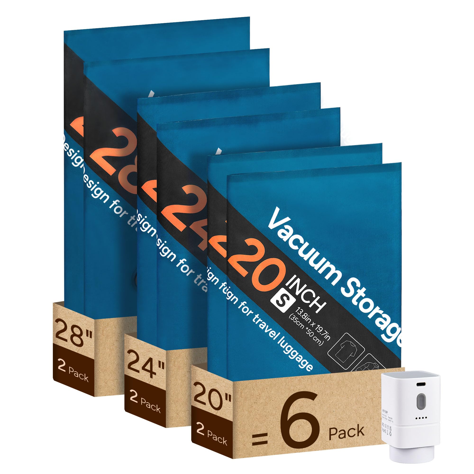 travel inspira Vacuum Bags for Travel with USB-C Rechargeable Pump 6 Pack — image 1