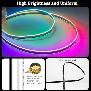 YUGUANG 43.3inch Interior Car Lights Strip, Dynamic Dreamcolor Chasing App Control Music Sync USB Powered RGB Acrylic LED Ambient Lighting Kit for Car Trucks SUV