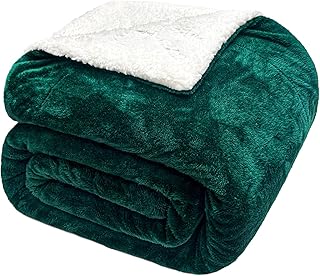 Exclusivo Mezcla Plaid Polaire Couverture Sherpa, Douillette et Duveteuse, épaisse et Chaude pour Lit et Canapé, Idéale pour l'hiver, 220 x 240 cm, Vert Foncé