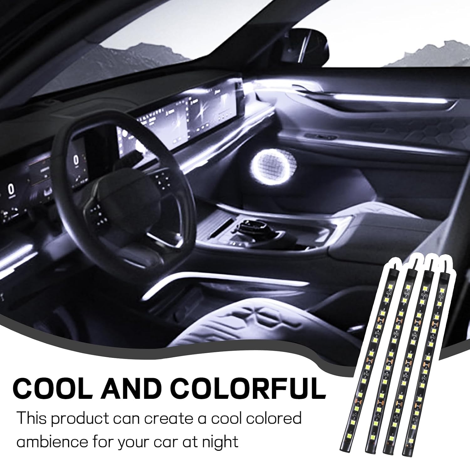 Car LED Strip Light, 12V 48 LED Interior Atmosphere Lights Under Dash Ambient Night Light, Universal Auto Interior Decorative Lamp with USB Port, Car Accessories (White, Cigarette Lighter)