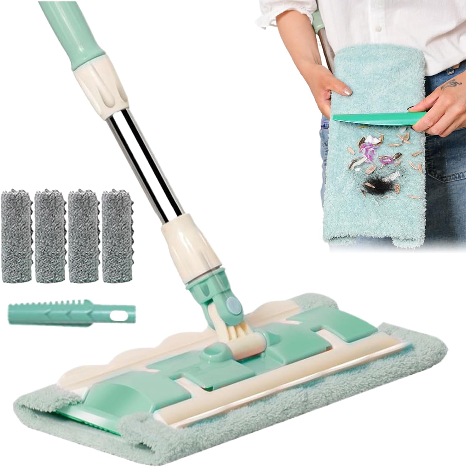 Hardwood Floor Mop | Wet Dry Mop with 4 Washable Pads,Telescopic Handle, 360 Degree Rotatable Cleaning Tool for Kitchen Bathroom Wood Tile