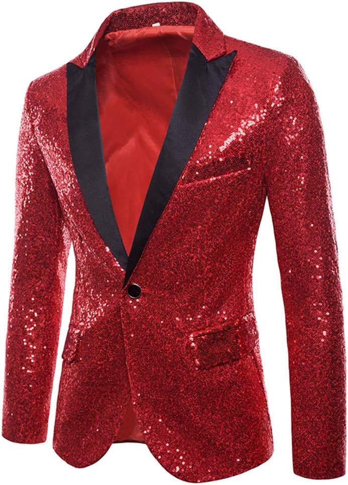 Cloudstyle Mens One Button Sequin Dress Suit Jacket Party Festival Tuxedo Sport Coat