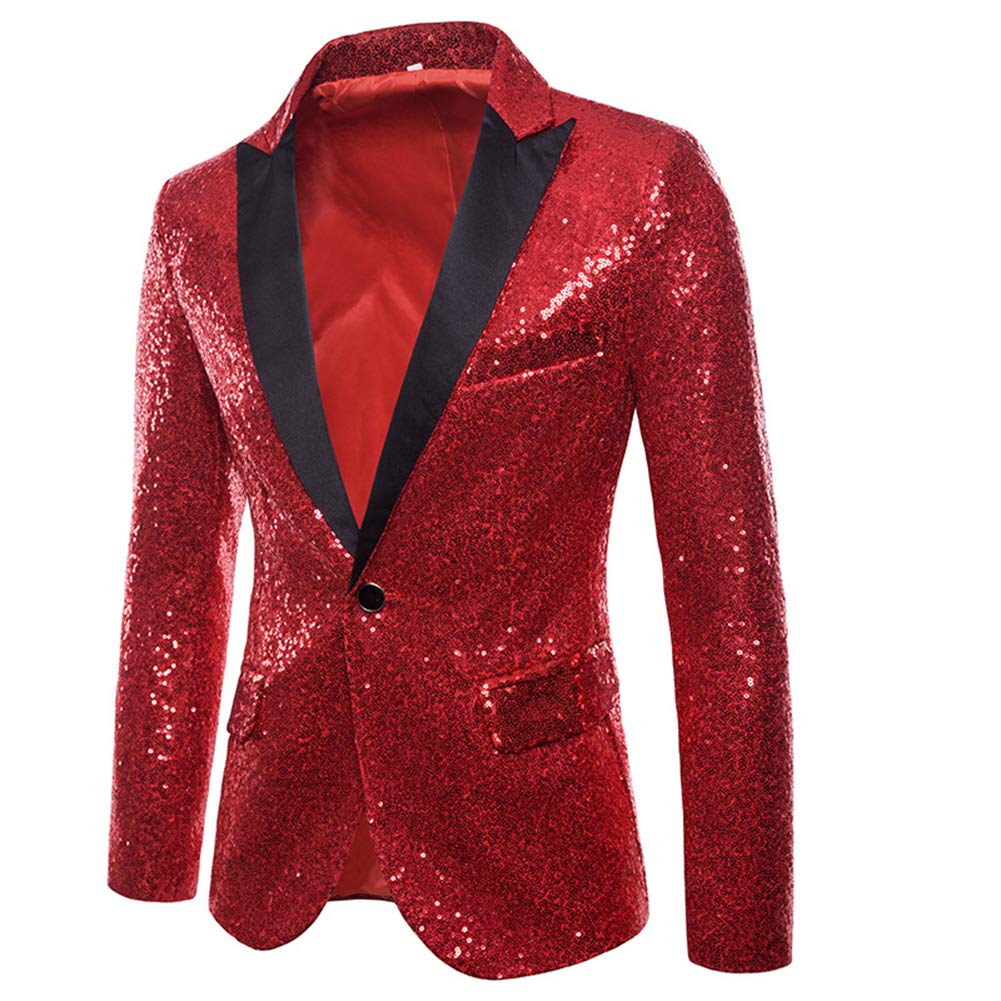 Cloudstyle Mens One Button Sequin Dress Suit Jacket