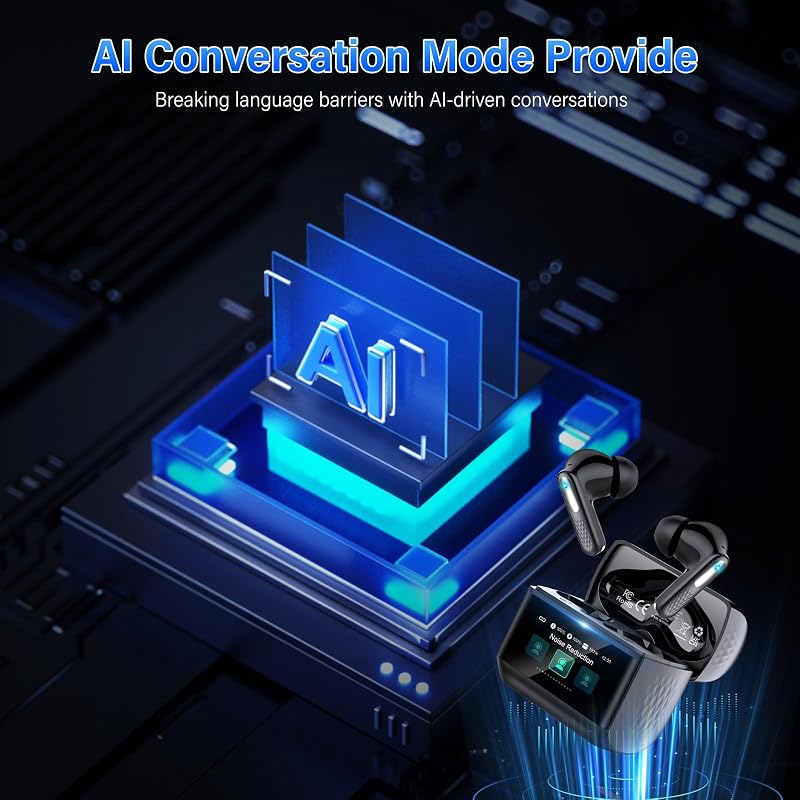 AI Translation Earbuds Real Time, 164 Languages Translator Earbuds with 7 Translation Modes, 3-in-1 Simultaneous Interpretation Headphones with Touch Screen & APP, 48H Translatior Earbuds Black image 6