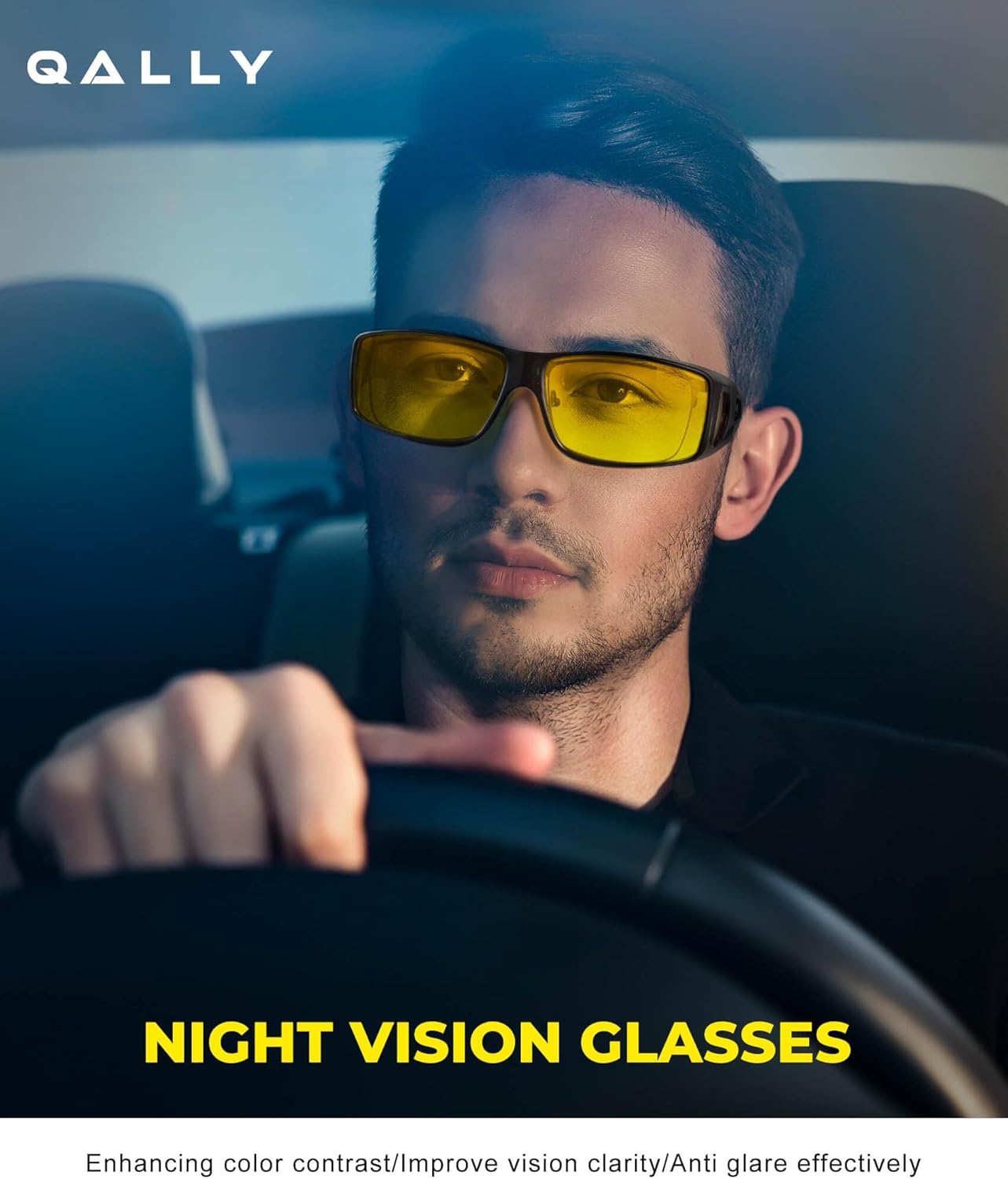 Night Vision Glasses, Fit Over Glasses Mens Womens, Wrap Around Anti Glare HD Night Vision Lens for Night Driving - Image 2