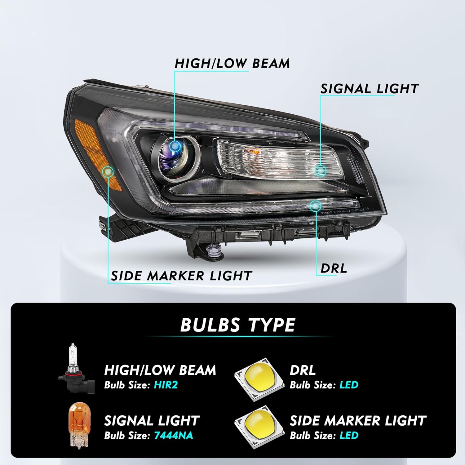 For 2013 2014 2015 2016 GMC Acadia Halogen Headlight Assembly 2017 Limited Projector LED Tube DRL Headlamps Pair Set Replacement Front Lamps Driver & Passenger Side with Bulbs NOT FIT HID