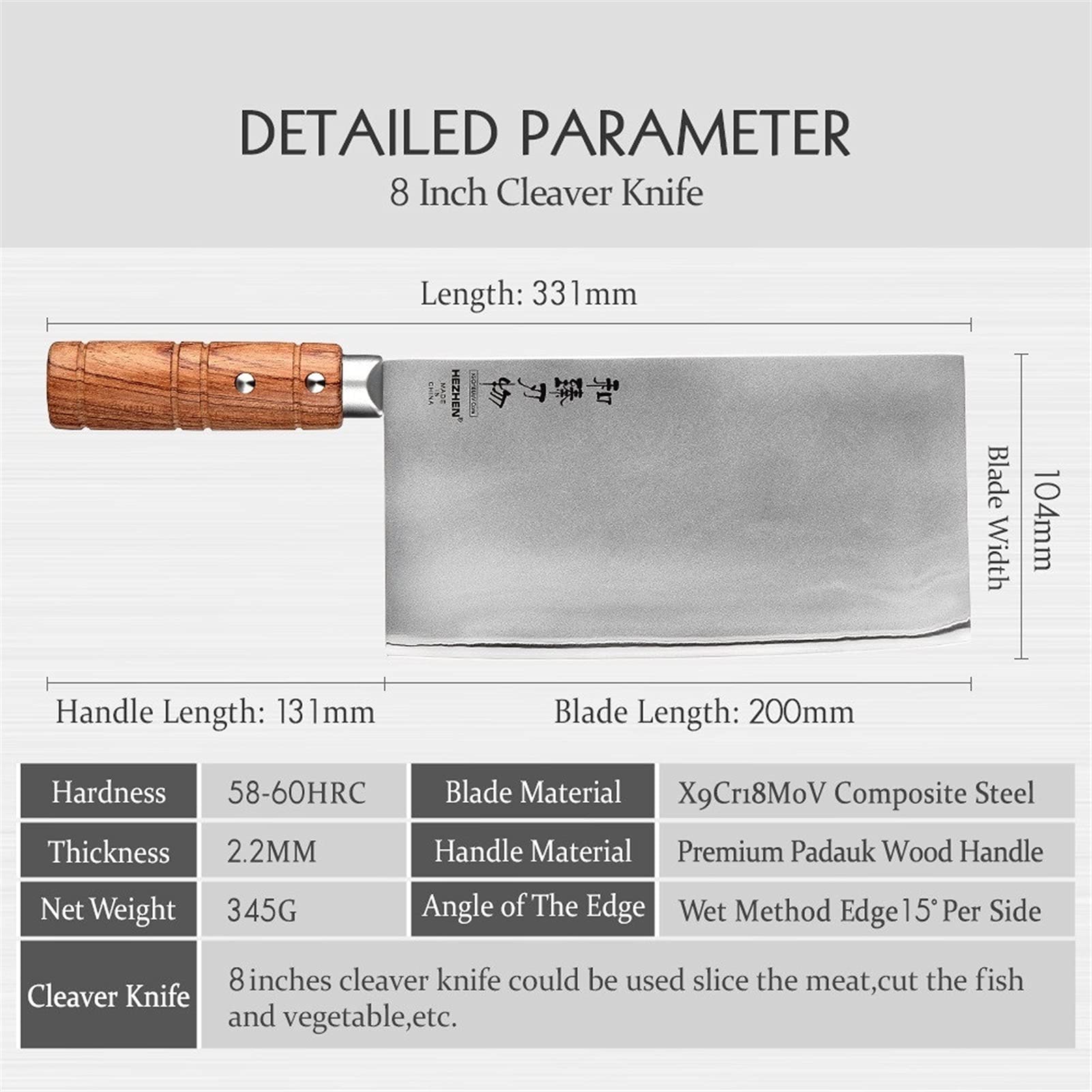 8 Zoll Schneidmesser 3 Schichten Verbundstoff Edelstahl Professionelle Küche Chefkoch Koch Scheibe Messer Küchenmesser (Kitchen Knife Size : 8 inch)