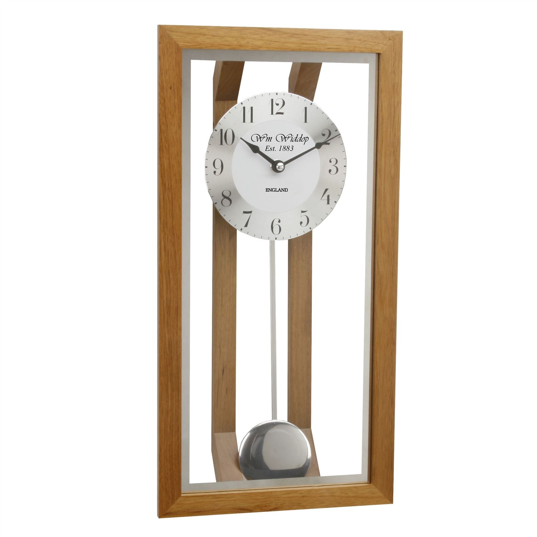 William Widdop Oak Framed Glass Fronted Pendulum Wall Clock