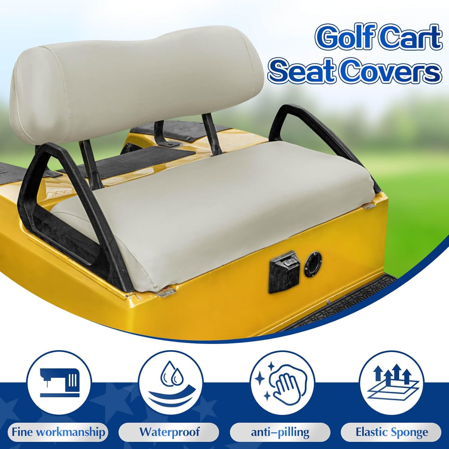 NOKINS Golf Cart Front Seat Covers, Waterproof Leather Vinyl Seat Cover Fit Club Car DS, No Stapler, Replacement Seat Cover, Oyster Grey