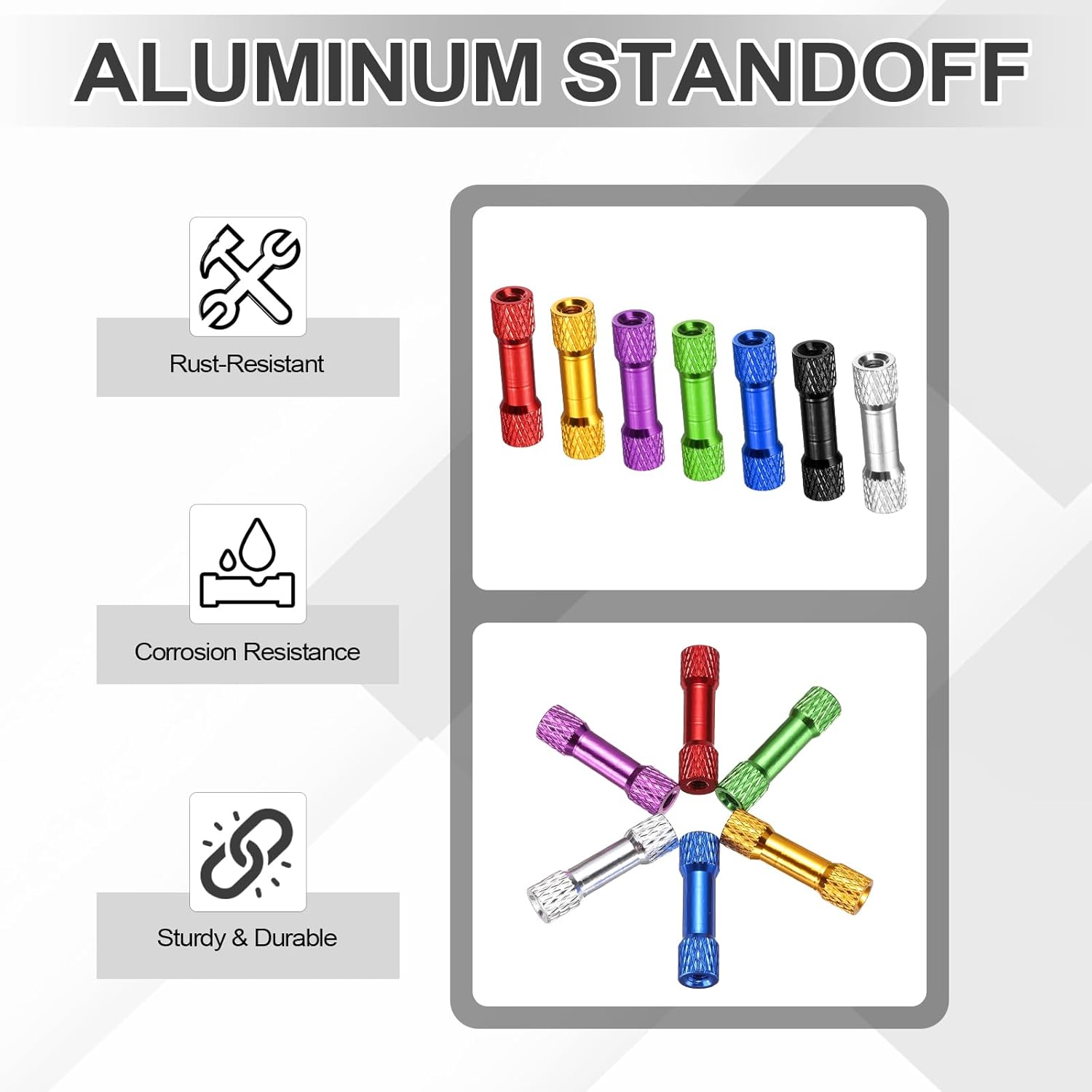 MECCANIXITY 12 Pcs M3 x 23mm Knurled Aluminum Standoff Double-Head Spacer Column for FPV Drone RC Airplane Racing Car Simracing, Silver Tone