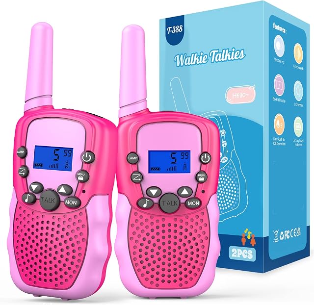 Bakoherp Walkie Talkies Kids, 2 Way Radio 8 Channel 3 Miles Range HD Voice Handheld Walky Talky Durable Toy, Best Birthday Gifts for 3-12 Year Old Boys and Girls for Adventure Garden Game (Pink)